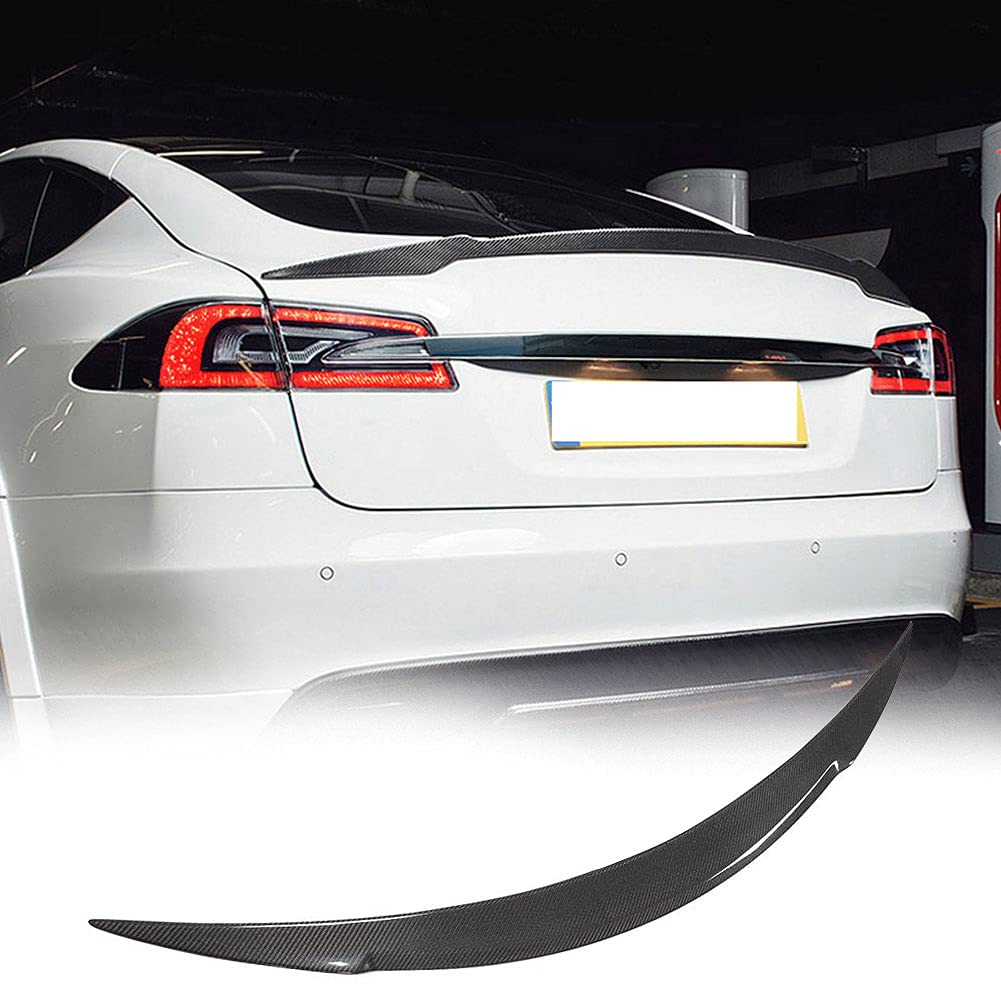 Premium Carbon Fiber Rear Trunk Spoiler for Tesla Model S 2012-2024 - High Kick Tail Wing Lip - OEM Style Boot Lid Accessory - Perfect for Car Enthusiasts & Performance Upgrades
