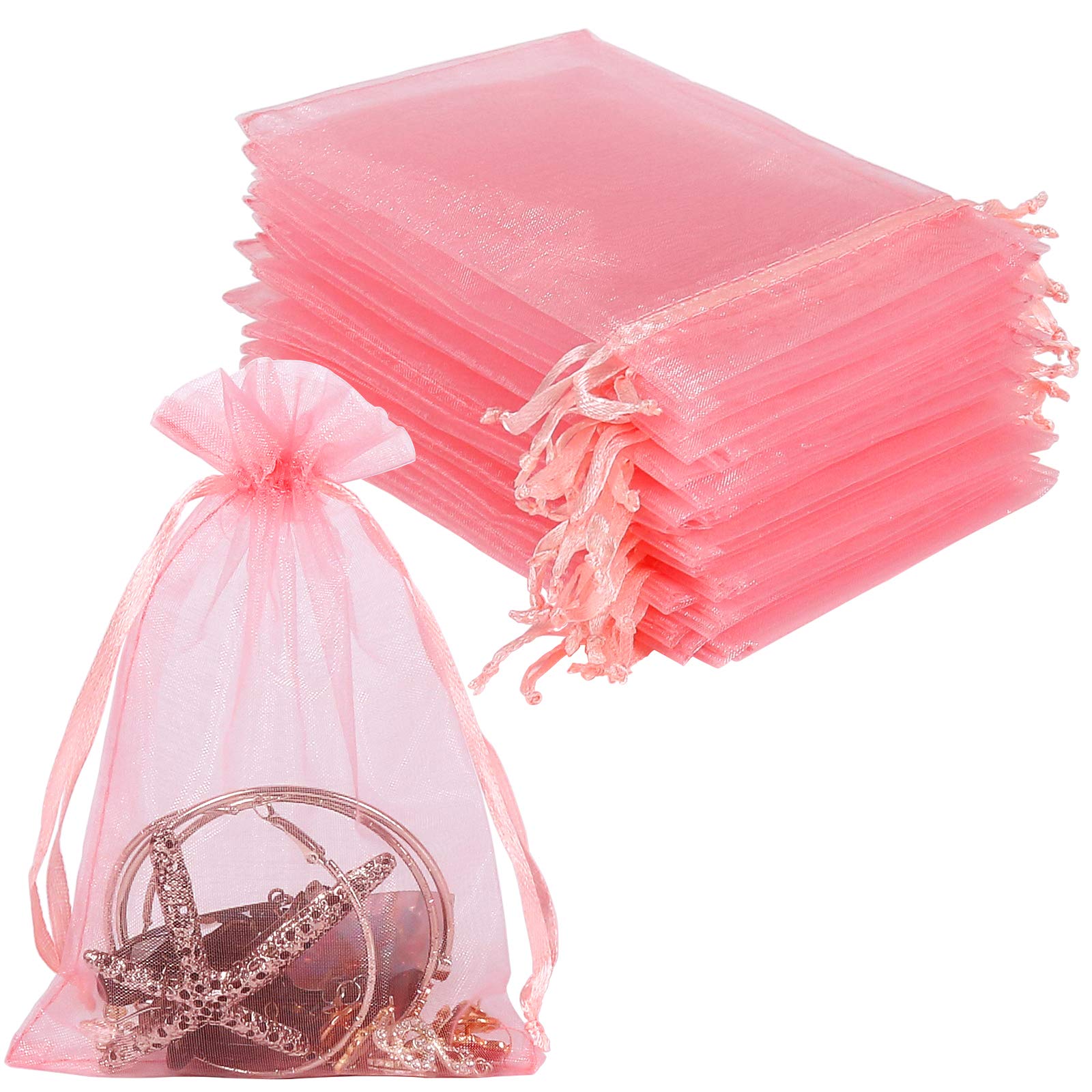 YQL 4x6 Inch Organza Gift Bags - 100PCS Blush Pink Mesh Favor Bags for Jewelry, Wedding Favors, Party Decor & Fruit Protection | Elegant Valentine's Day Gift Packaging