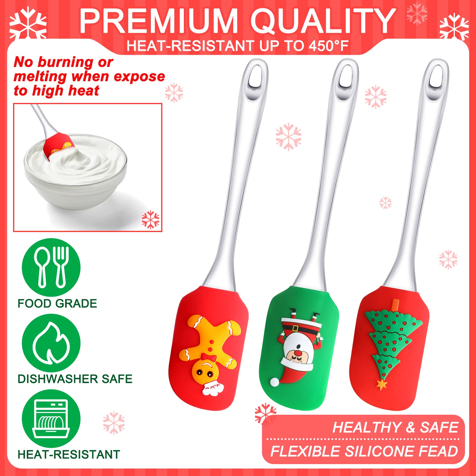 Uiifan Christmas Silicone Spatula - Santa Claus Design Baking Tool for Cake Decorating, Butter Cream Mixing & Kitchen Use | Heat-Resistant Plastic Handle (Classic Style) - Perfect for Holiday Baking, Cookie Decorating & Gift Giving