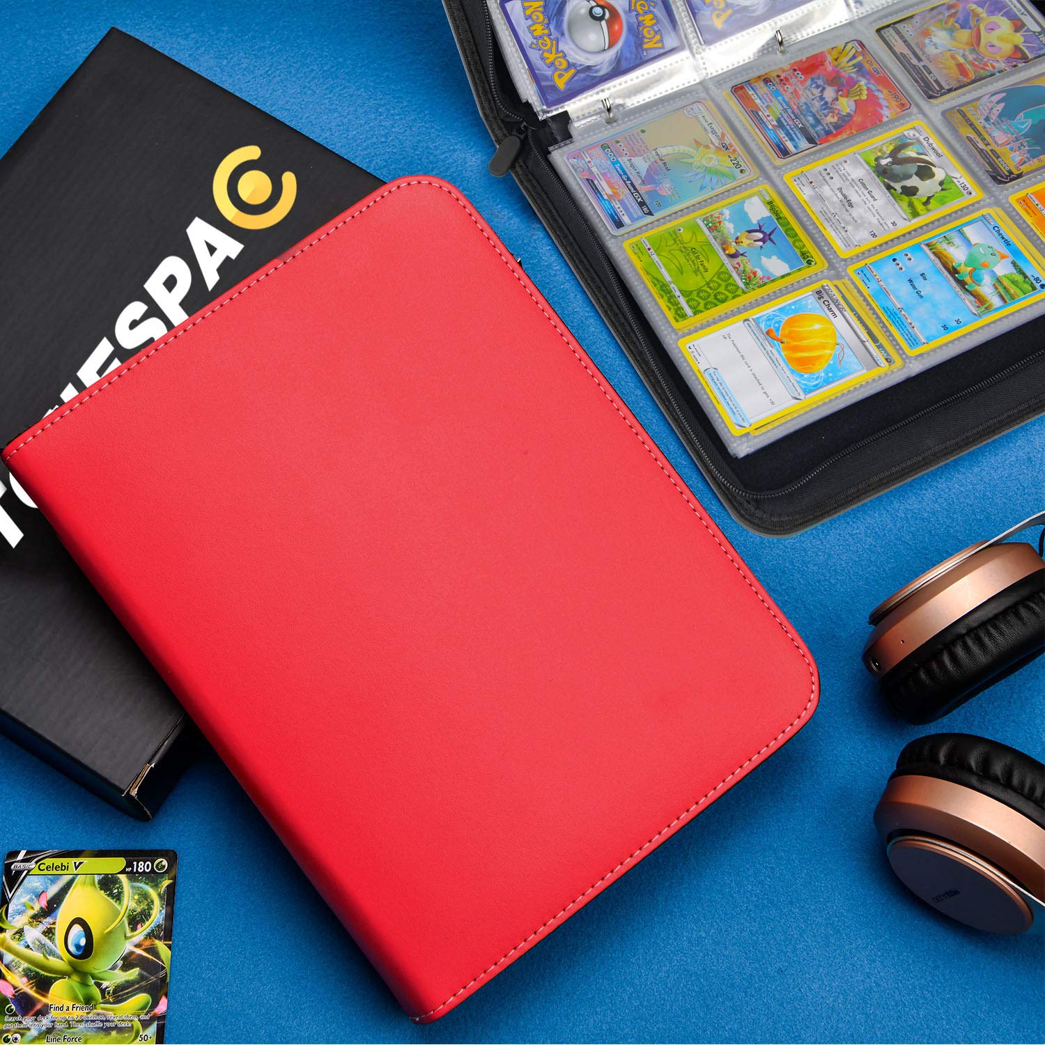 9-Pocket TONESPAC 900 Trading Card Binder - Portable Storage Case with Removable Sheets for Sports, Baseball & Collectible Cards | Premium Card Collection Organizer for Collectors | Perfect for TCG, MTG & Pokemon Cards (Red)