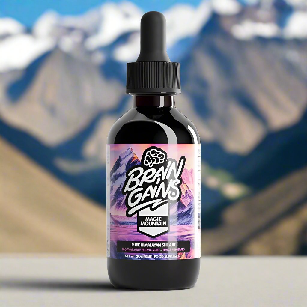Brain Gains Magic Mountain Pure Himalayan Shilajit Tincture 60ml - Natural Energy Booster & Cognitive Enhancer for Focus, Memory & Vitality - Perfect for Workouts, Study & Daily Wellness