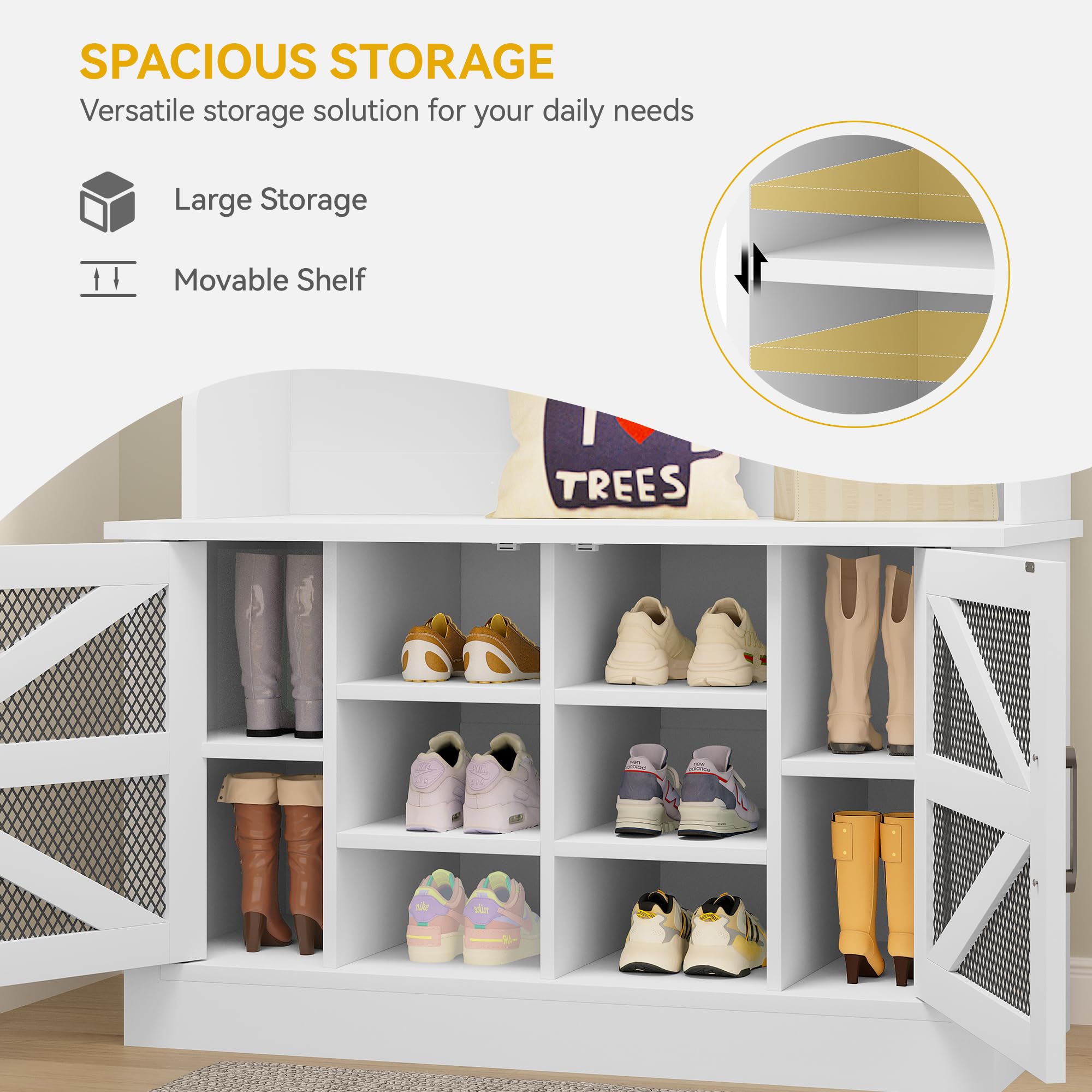 Farmhouse Hall Tree with Coat Rack & Shoe Storage - White Entryway Bench for Hallway Organization | Perfect for Mudroom, Foyer & Home Entry Decor