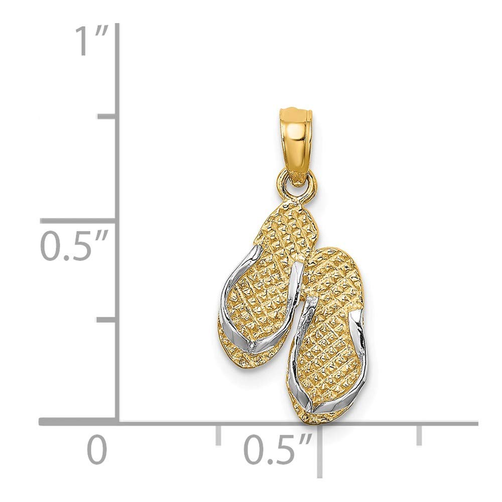 14K White and Yellow Two-Tone Gold Sanibel Island Double Flip-Flop Pendant with White Straps - Perfect for Beach Lovers, Summer Jewelry & Vacation Gifts