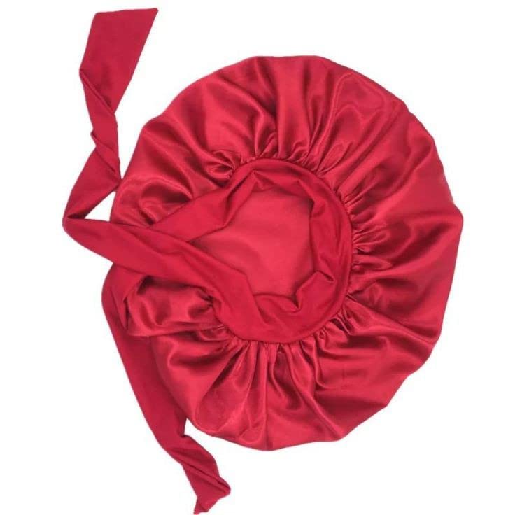 Atrube Reversible Silk Satin Bonnet for Women & Teens - Adjustable Hair Cap with Drawstring (Red) | Standard Size | Perfect for Nighttime Hair Protection & Styling