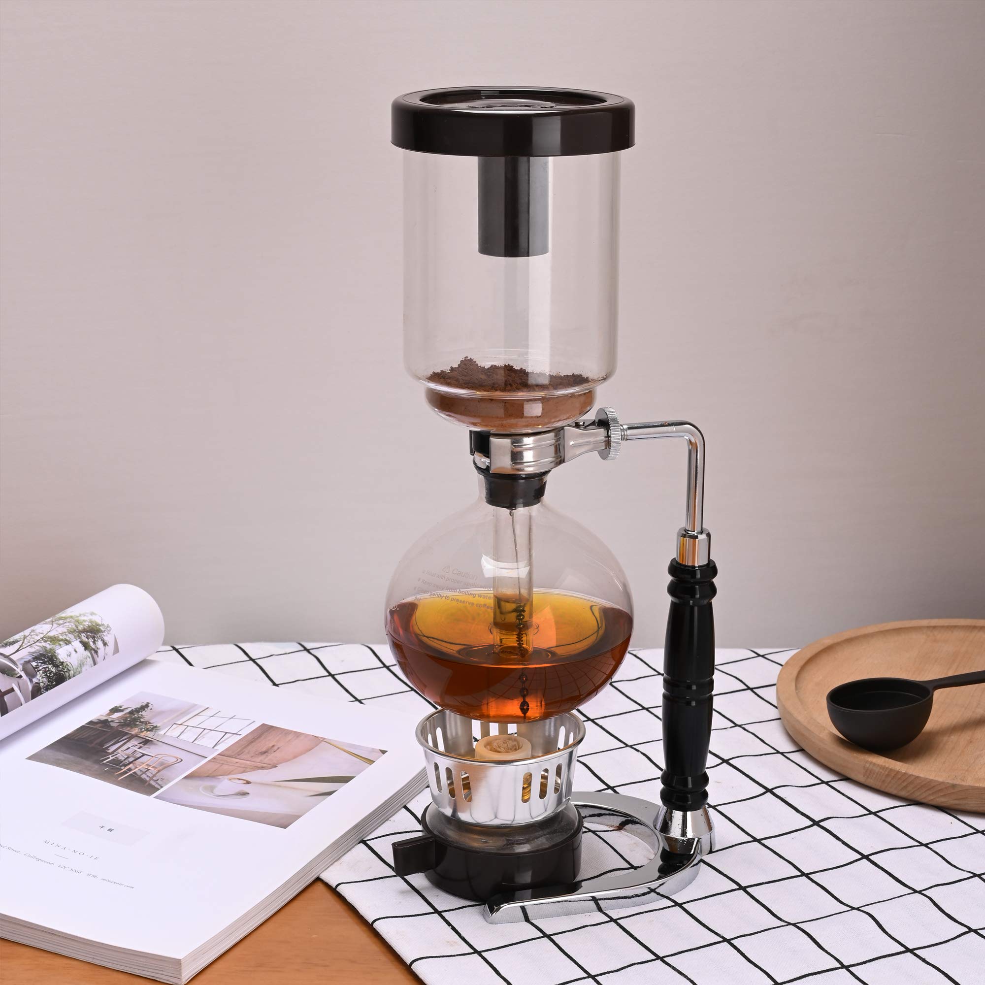 Vacuum Siphon Coffee Maker - 5-Cup Glass Brewer for Home & Office Use