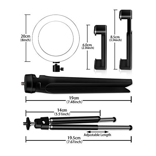 4-in-1 20cm Curved LED Ring Light with Phone Holder & Tripod Stand - Perfect for Live Streaming, YouTube Videos, TikTok Content Creation and Photography Lighting