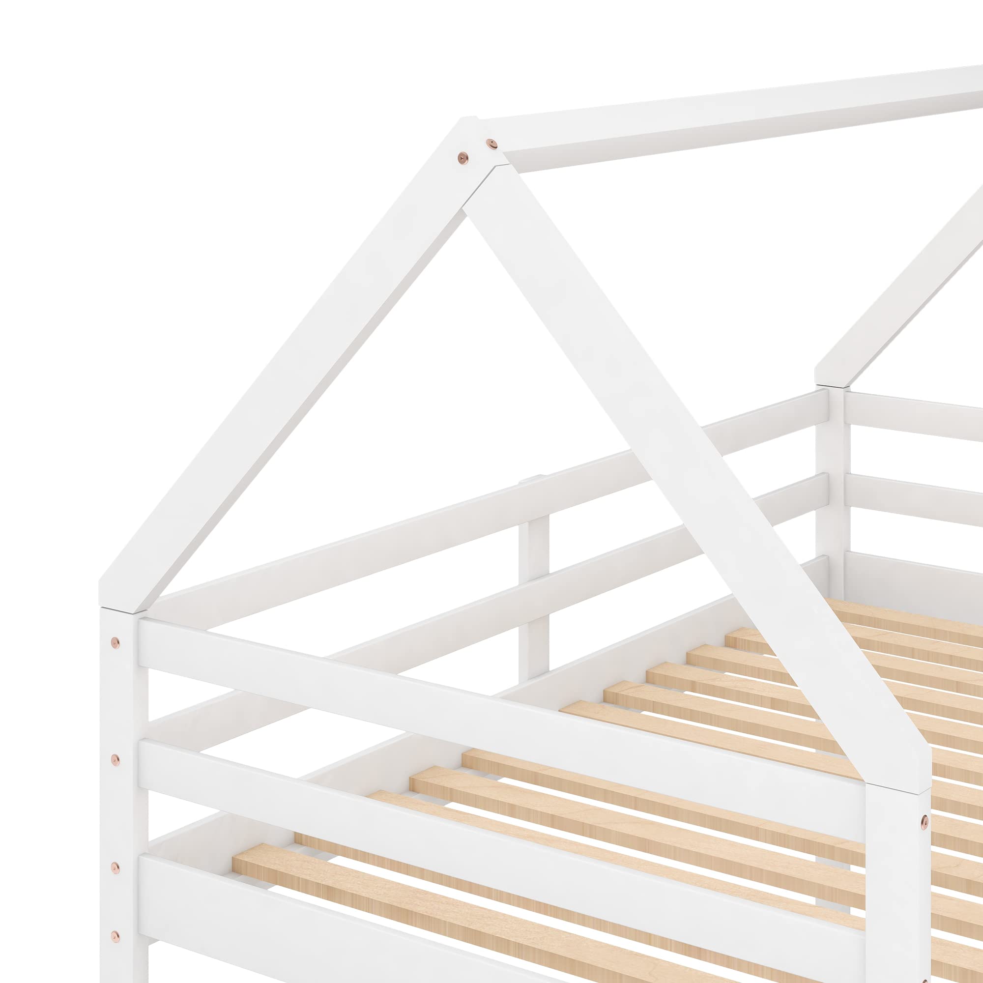 Harper & Bright Designs Twin Over Twin Low Bunk Bed with Guard Rail & Ladder - Solid Wood Kids Bunk Bed for Toddlers & Children - No Box Spring Needed - White - Perfect for Small Bedrooms, Shared Kids Rooms & Space-Saving Home Decor