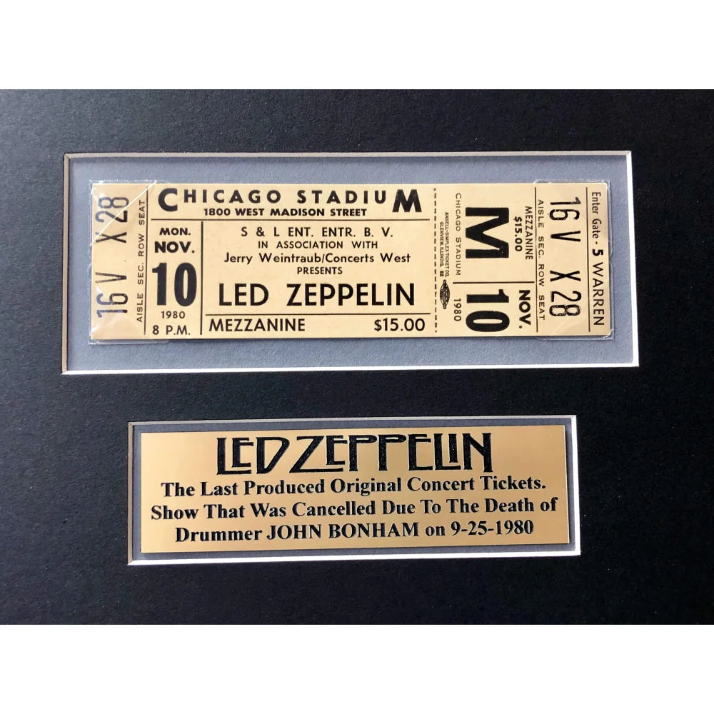 Led Zeppelin Framed Concert Memorabilia - Authentic Chicago Stadium Ticket Collage with Autographs - Perfect for Music Fans & Rock Collectors - Home Decor, Gift Idea, Man Cave Display
