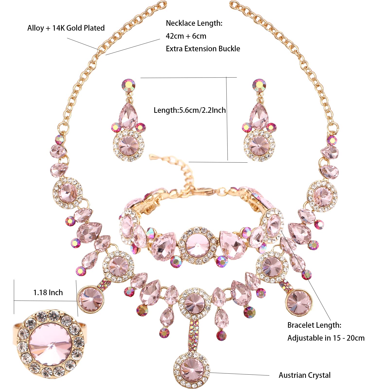 Elegant Rhinestone Crystal Teardrop Statement Necklace & Dangle Earrings Set for Women | Fashion Costume Jewelry Gift | Perfect for Parties, Weddings & Evening Events
