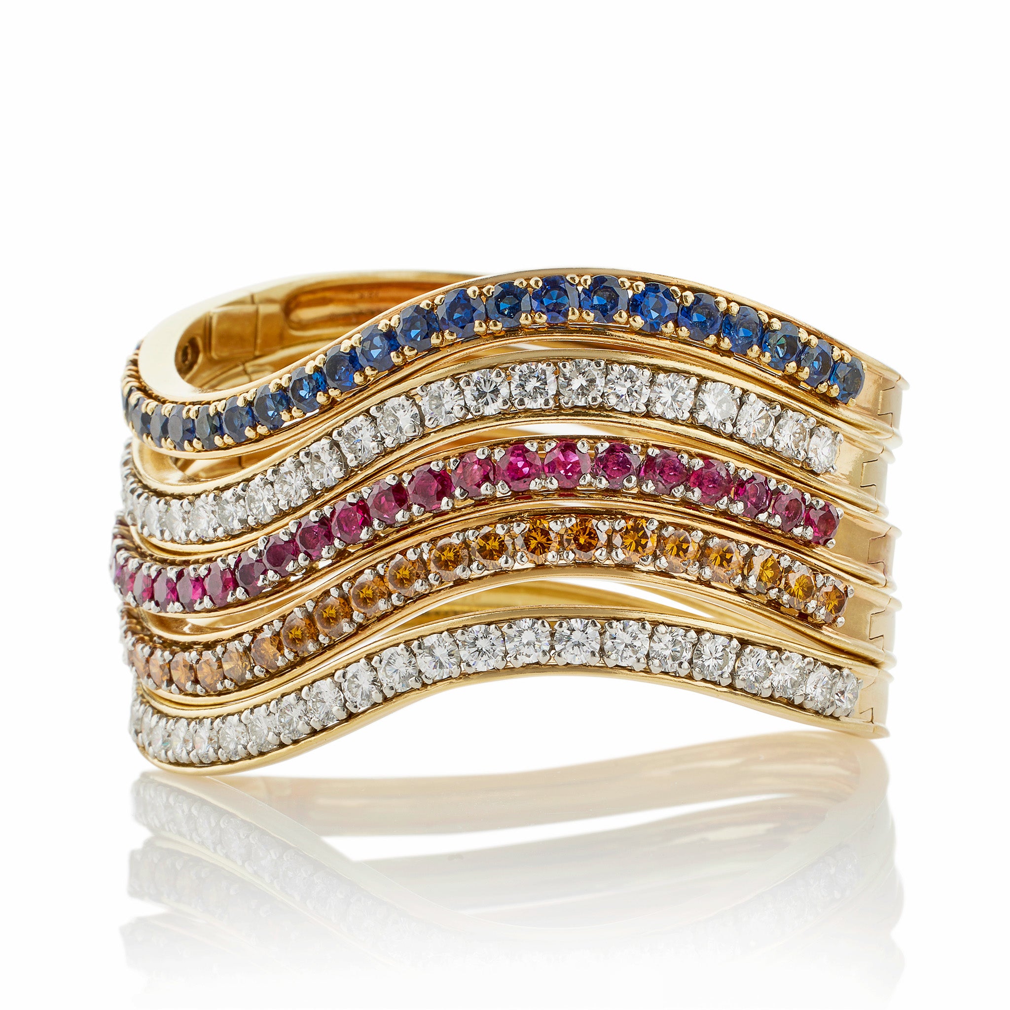 Luxury Five Diamond & Gemstone Set Oscar Heyman Bangle Bracelet for Women | Elegant Jewelry Gift for Weddings, Parties & Special Occasions