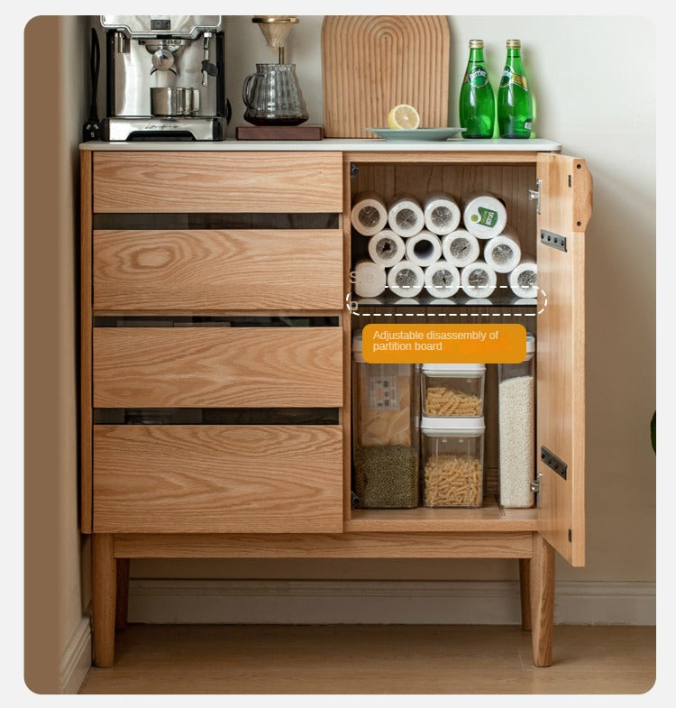 Solid Oak Wood Modern Rock Board Side High Tea Cabinet Buffet - Stylish Storage for Dining Room, Living Room & Kitchen | Perfect for Tea Parties, Buffets & Home Decor