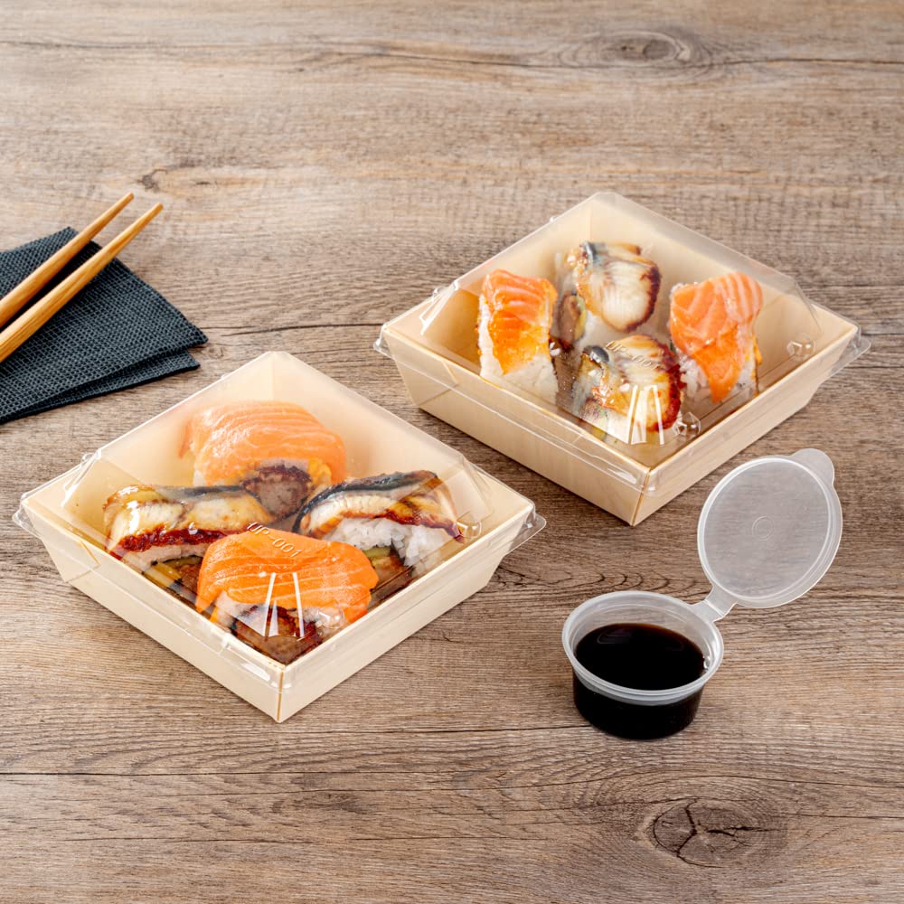 Restaurantware 100 Pack Clear Plastic Lids 5.3 x 5.3 x 1 Inch - Square Transparent To-Go Container Lids for 14 oz Flare Wooden Food Boxes (Containers Sold Separately) | Perfect for Takeout, Meal Prep & Catering