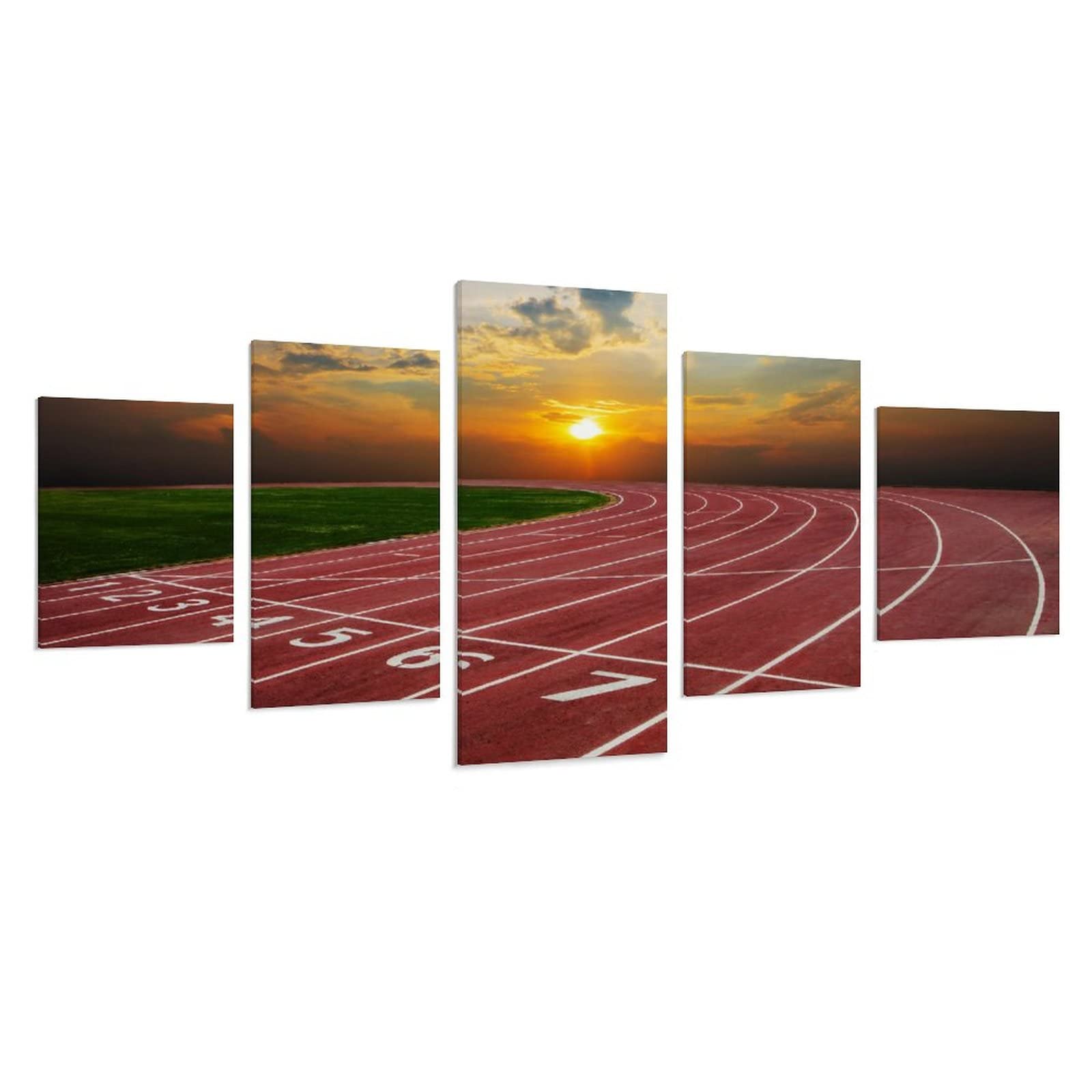 5-Piece Canvas Print Wall Art - Running Track with Sunrise Landscape, Modern Home Decor for Bedroom & Living Room (12x18 Inch x2) | Perfect for Sports Enthusiasts & Nature Lovers