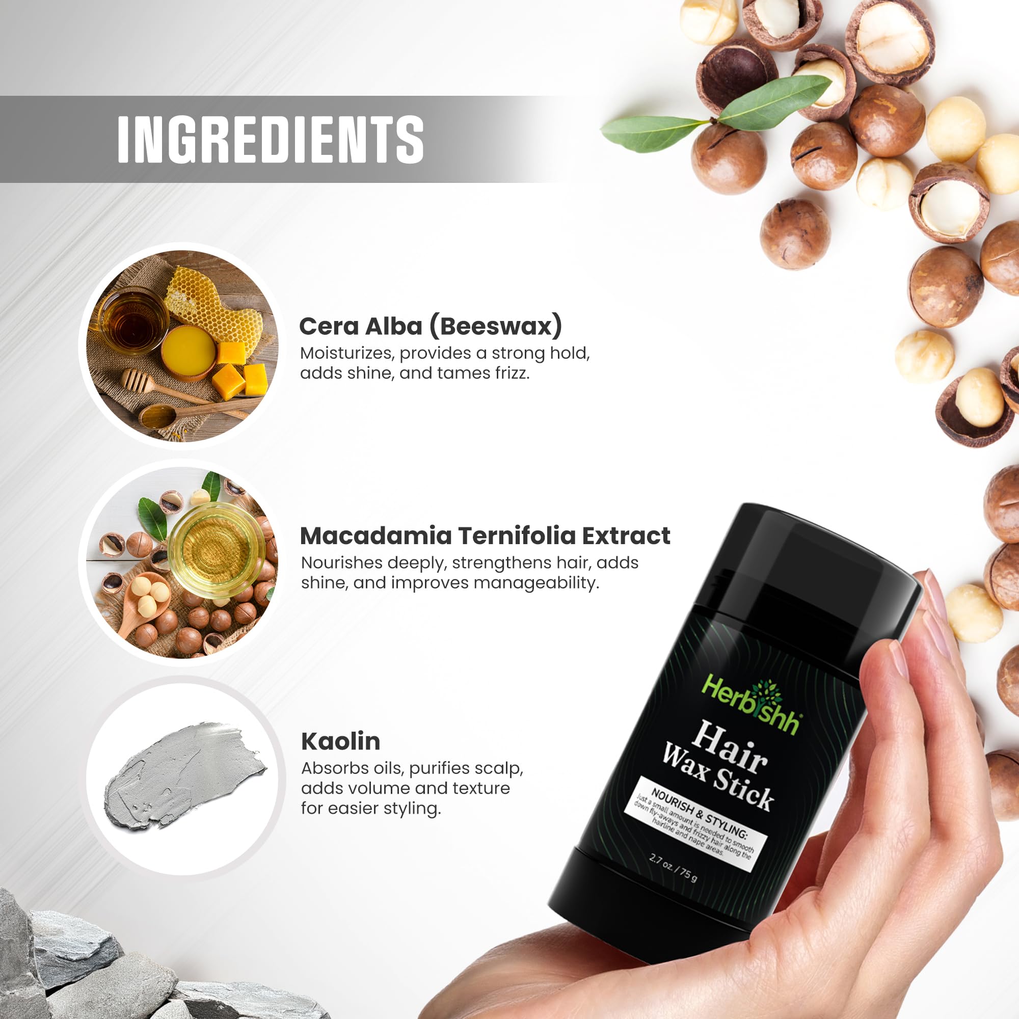 Herbishh Gray Hair Color Shampoo - Light Brown Tint for Women & Men | Hair Wax Stick Included | At-Home Hair Coloring & Styling Solution for Natural-Looking Coverage