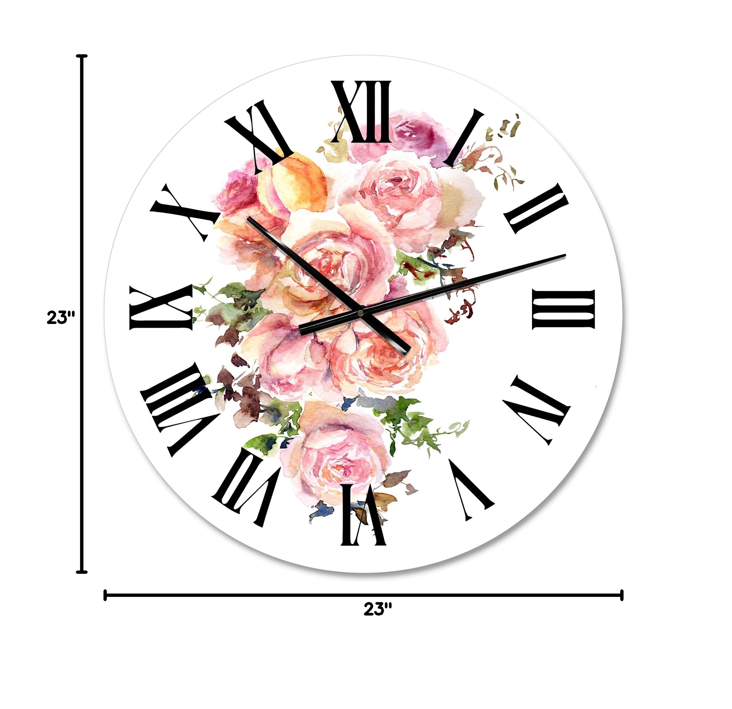 DesignQ Traditional Large Wall Clock with Roses Floral Design - Perfect for Living Room, Bedroom & Office Decor | Silent Non-Ticking Home Decoration