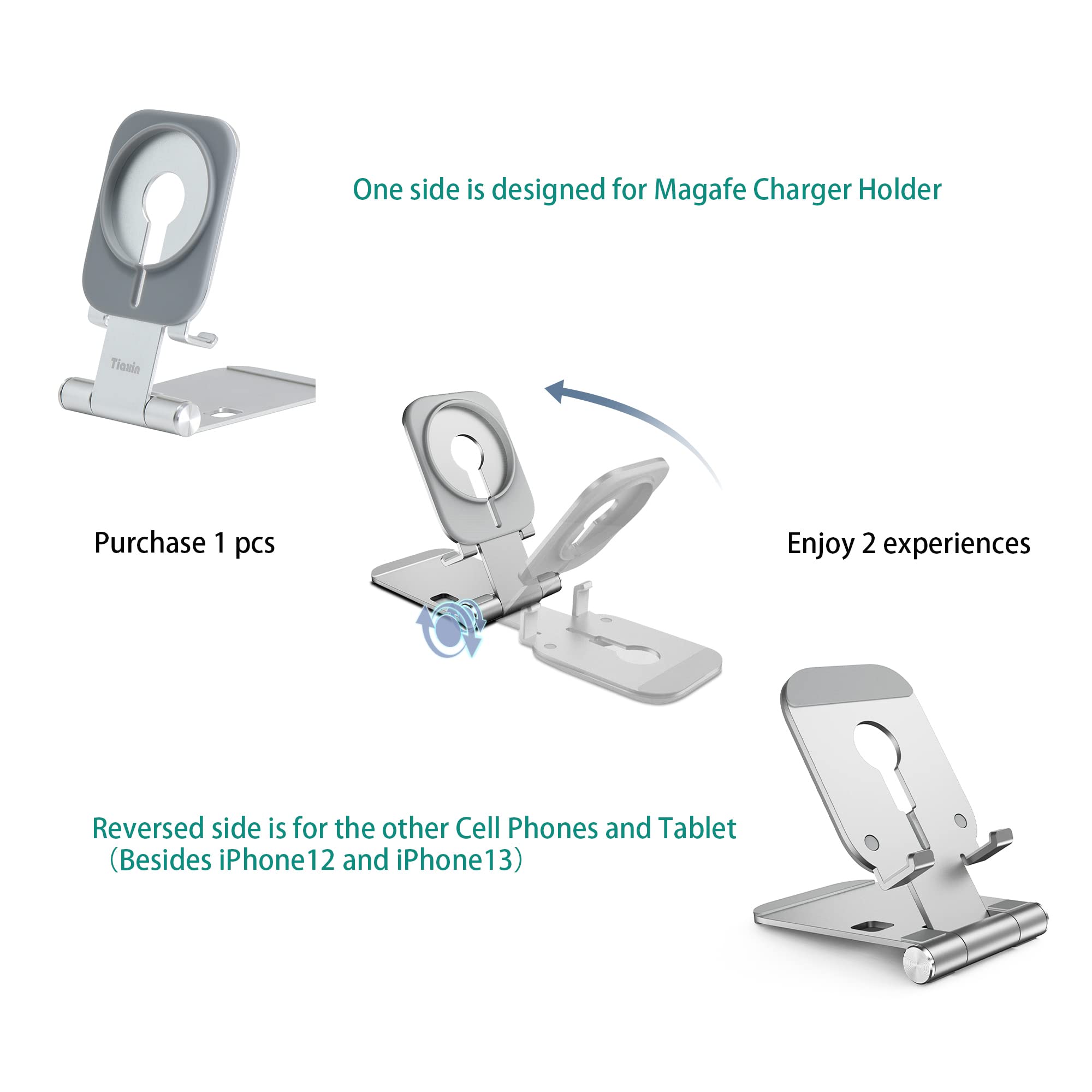 Foldable MagSafe Charger Stand & Universal Phone Holder - Adjustable Tablet Dock for iPhone 13/12/Smartphones, Desk Organizer (MagSafe Not Included) | Perfect for Office, Home & Travel Charging Station