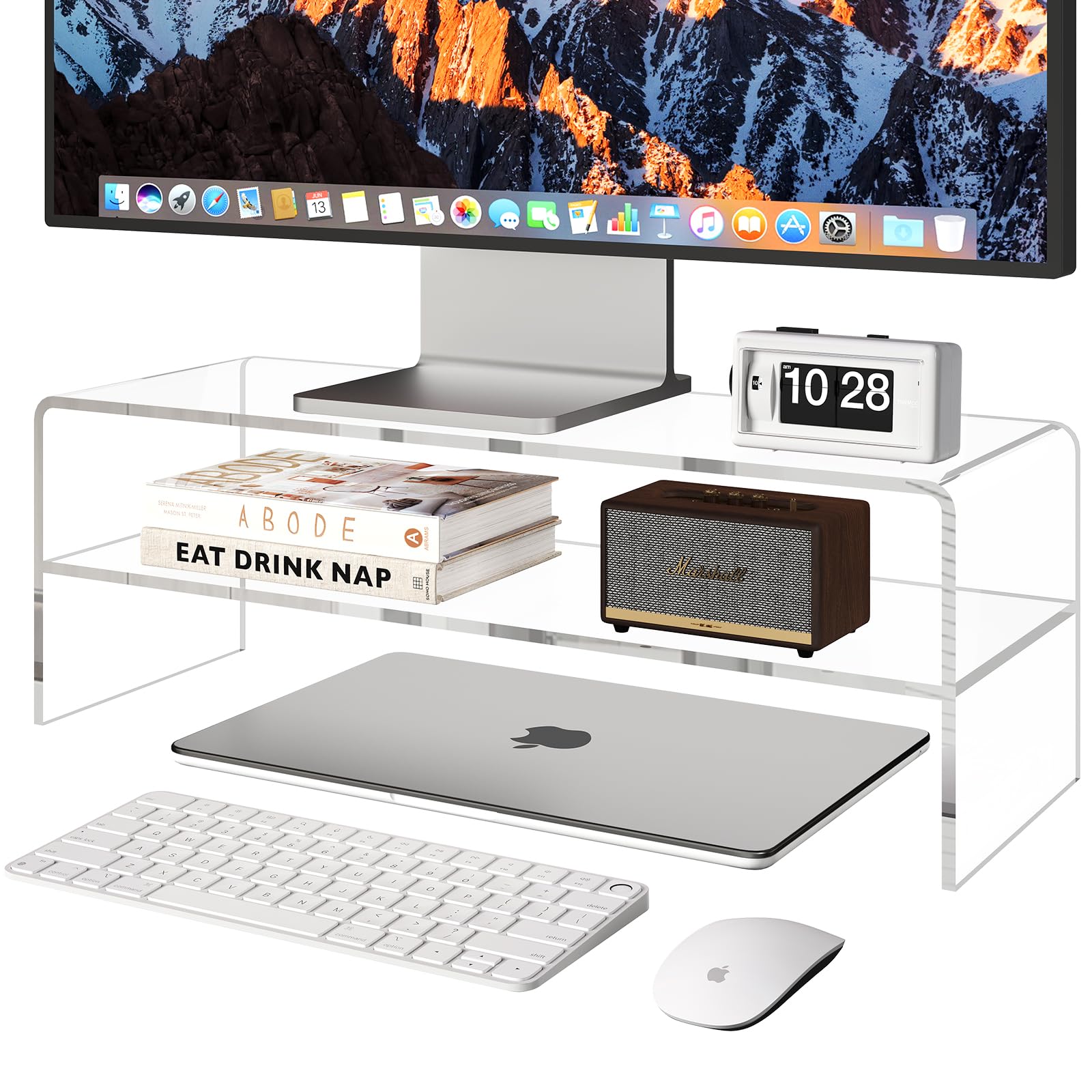 X-Cosrack Clear Acrylic Monitor Stand Riser - 2-Tier Desktop Organizer for Computer, Laptop, Printer & Screen - Perfect for Home Office & Workspace Organization