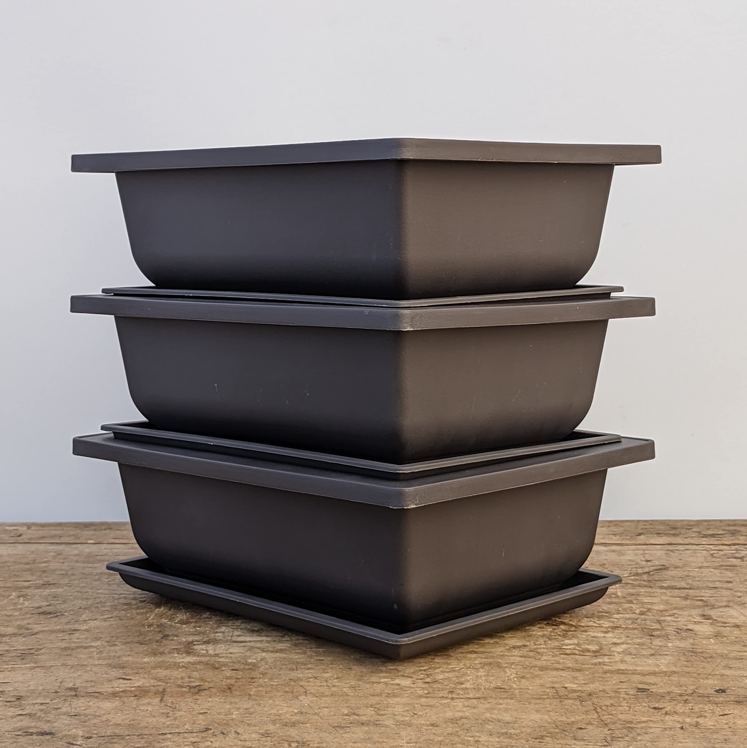 Bonsai Training Pots with Humidity Trays - 8-Inch Durable Shatter-Proof Poly-Resin Planters with Built-in Mesh (Set of 3, Brown) - Perfect for Indoor Bonsai Trees, Succulents & Small Houseplants