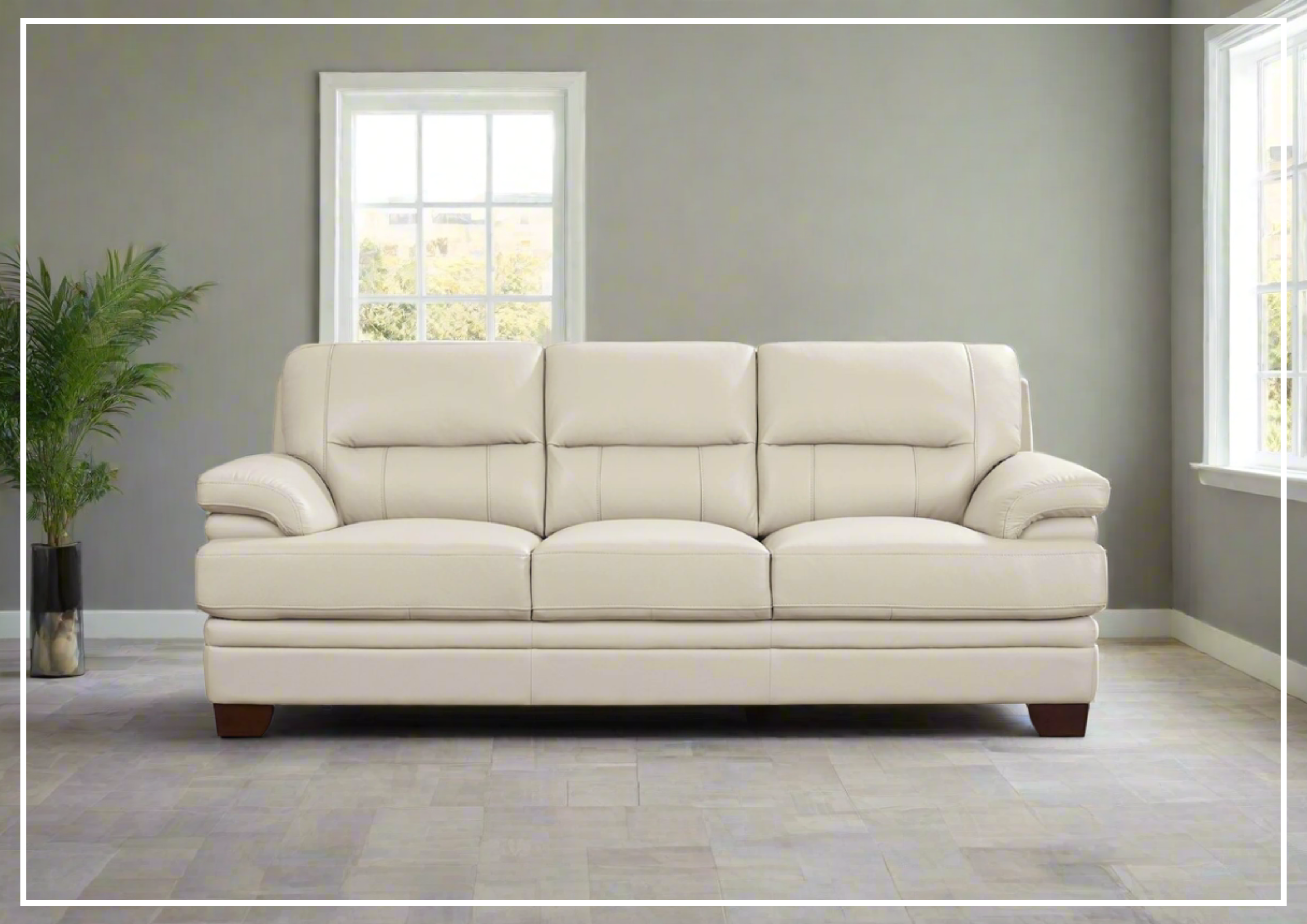 Hydeline Luxor Premium Leather 3-Seater Sofa with Cushion Arms - Modern Living Room Furniture for Home, Office & Lounge Comfort