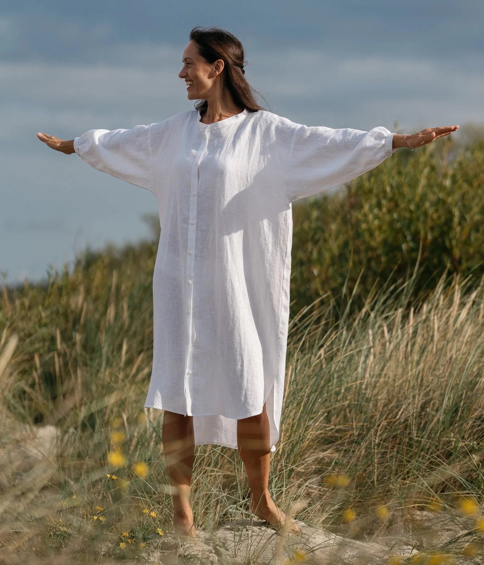Linen Oversized Shirt Dress for Women | NINA Brand | White Loose Fit Casual Dress | Perfect for Beach, Summer Outfits & Boho Style