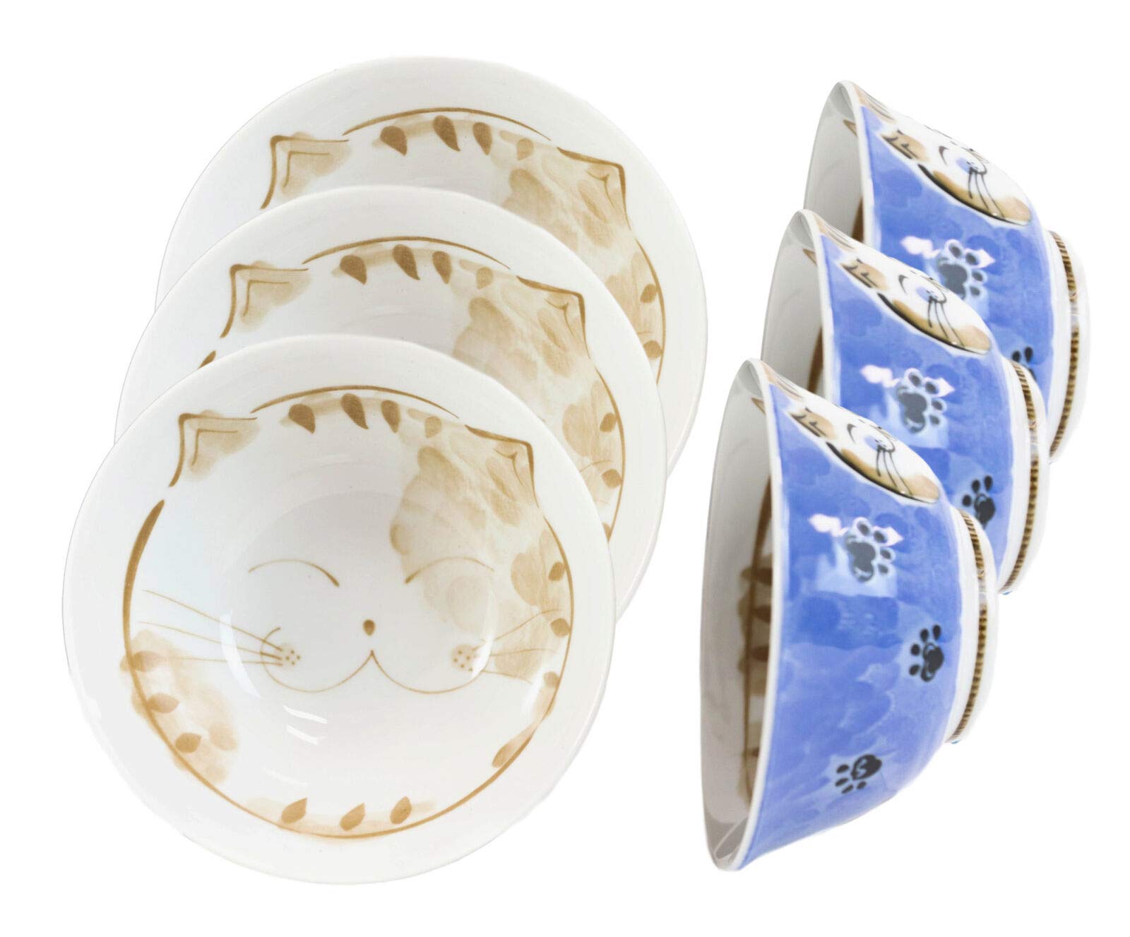 Japanese Blue Lucky Cat Maneki Neko 16oz Soup Rice Cereal Bowls Set of 6 - Handcrafted Ceramic Tableware for Asian Cuisine, Home Decor & Gift Giving - Perfect for Ramen, Sushi, Rice Dishes & Kitchen Decor