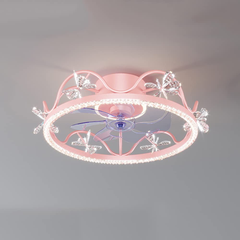Modern Crown-Shaped Low Profile Ceiling Fan with LED Light & Remote Control - Dimmable, 3 Color Temperatures & 3 Speed Settings, Ultra Quiet Flush Mount Design for Bedroom, Living Room & Office
