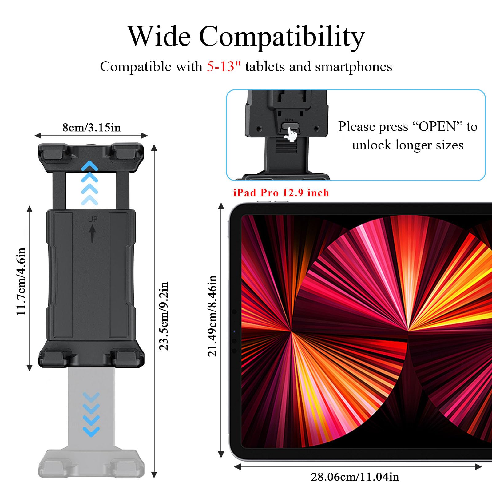 OHLPRO Universal Car Tablet Holder Headrest Mount for Tesla Model 3/Y - Adjustable Back Seat iPad Stand for Road Trips, Fits 5-13