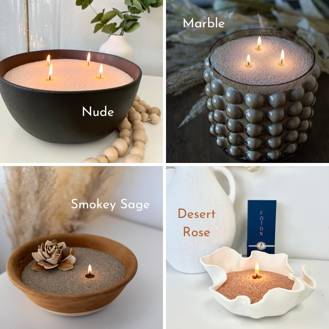 Foton Pearled Candle 18oz - Black Unscented Non-Toxic Long-Lasting Powder Candles (120 Hours Burn Time) - Refillable Candle Sand with 30 Wicks for DIY Candle Making - Perfect for Home Decor, Weddings & Relaxation