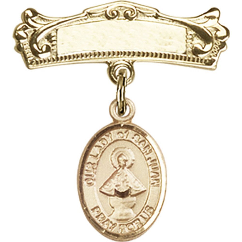 Gold Filled Baby Badge with Our Lady of San Juan Charm - 7/8
