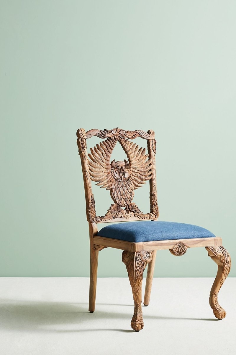 Hand Carved Wooden Owl Dining Chair - Unique Animal Menagerie Design - Perfect for Farmhouse, Rustic & Bohemian Home Decor
