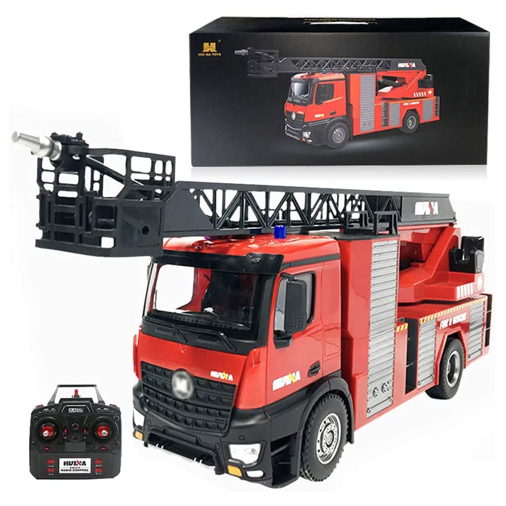 1/14 Scale Large RC Fire Truck Toy - 22-Channel 2.4G Remote Control with Water Sprayer, Simulation Ladder & Realistic Lights/Sound Effects - Perfect for Kids Playtime, Firefighter Role Play & Collectible Displays
