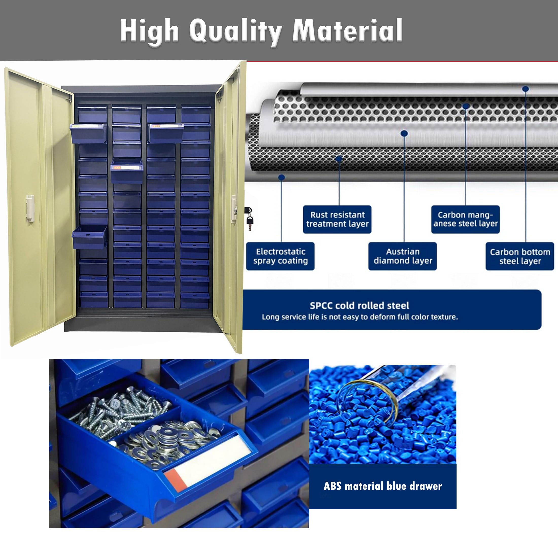 INTSUPERMAI 48-Drawer Parts Storage Cabinet with Door - Organizer for Screws, Nails, Beads, Nuts & Small Hardware - Blue Tool Cabinet for Workshop, Garage & Craft Room Organization