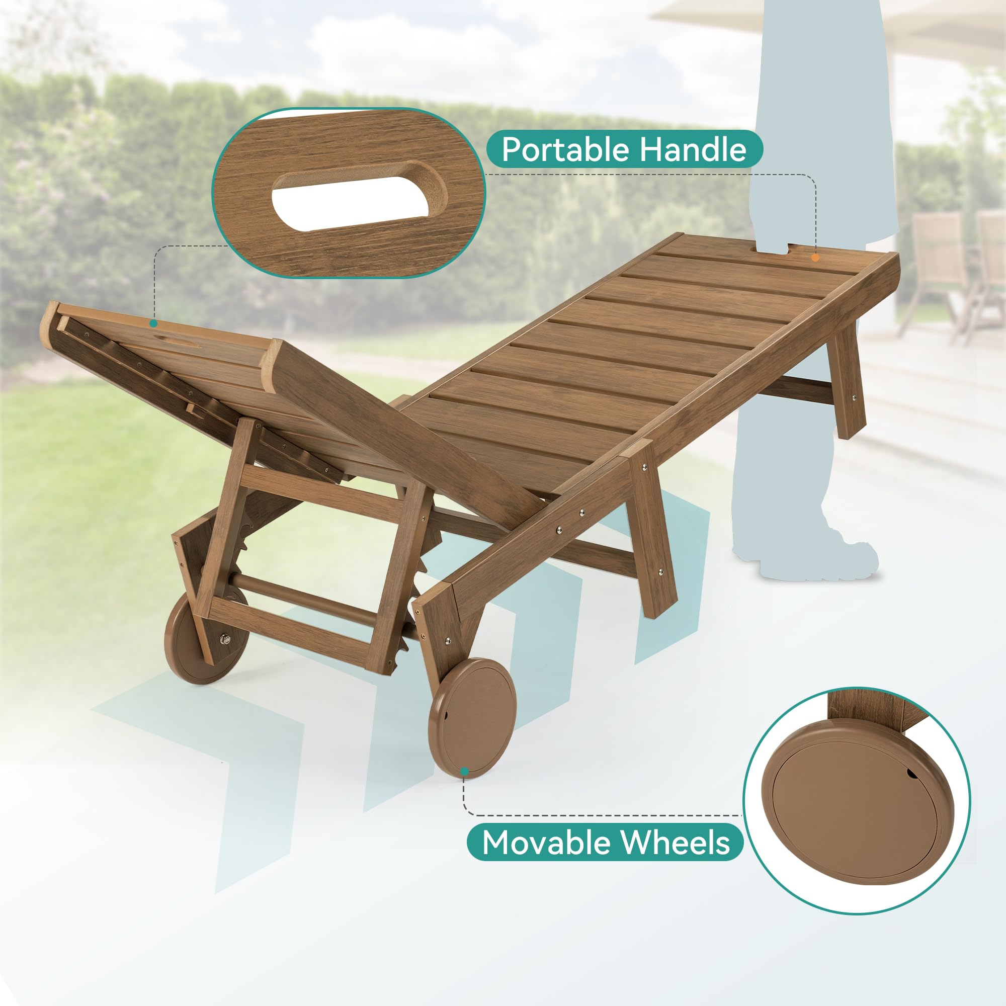2-Pack HDPS Outdoor Lounge Chairs with 5-Position Adjustable Backrest & Wheels - Patio, Poolside & Beach Chaise Lounge Set (Brown) - Perfect for Sunbathing, Relaxing by the Pool or Coastal Getaways