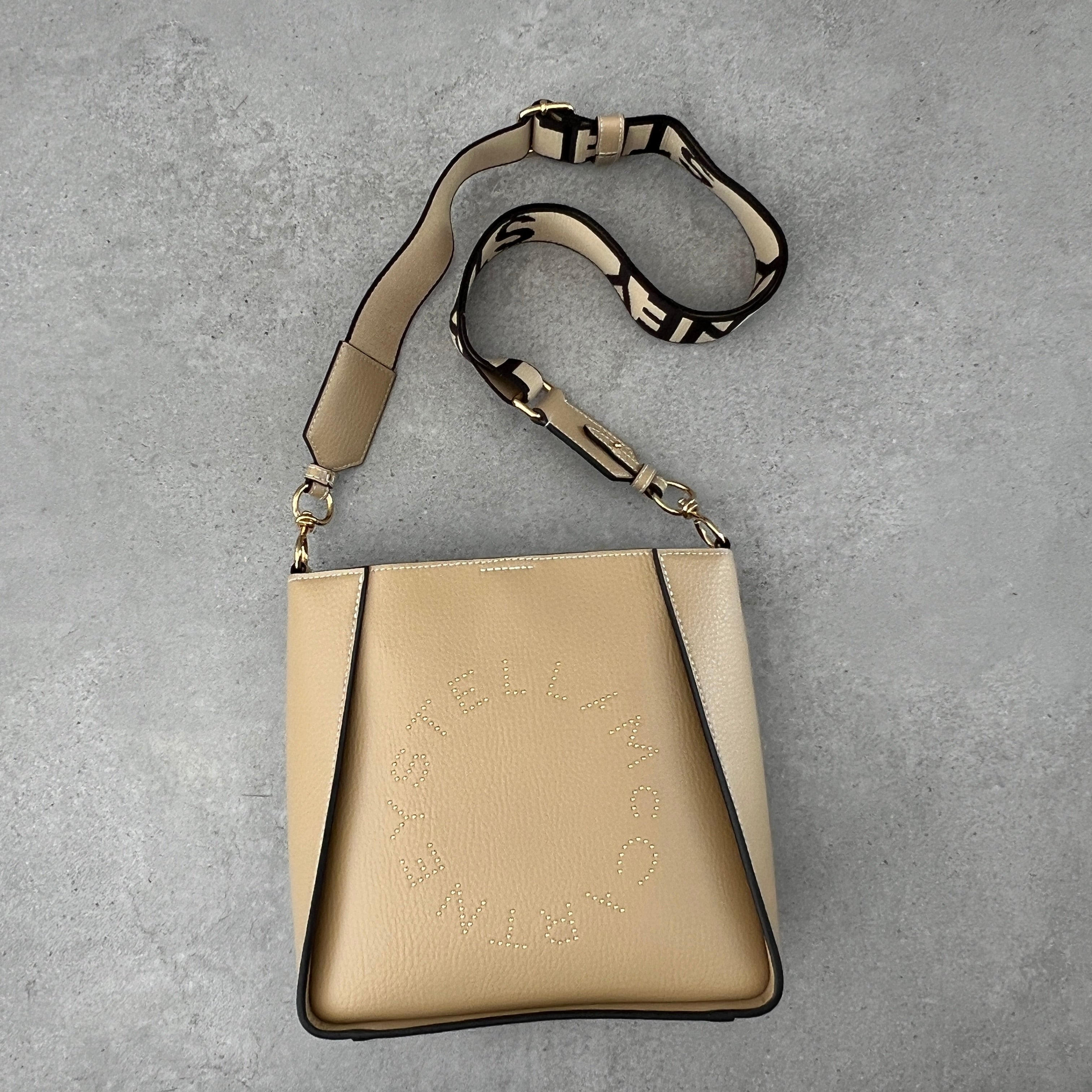 Stella Logo Mini Crossbody Hobo Bag with Grain Studs in Caramel - Stylish & Compact Purse for Women, Perfect for Everyday Use, Travel & Casual Outings
