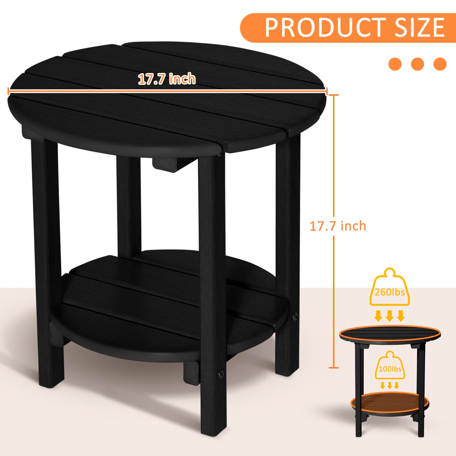 2-Tier Round Outdoor Side Table with Wood-Like Grain - 17.7