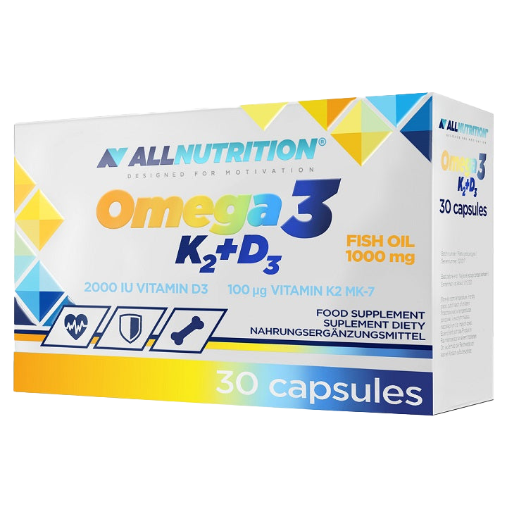 Allnutrition Omega 3 with Vitamin K2 + D3 Supplement - 30 Softgel Capsules for Heart, Brain & Bone Health - Supports Immune System & Joint Function