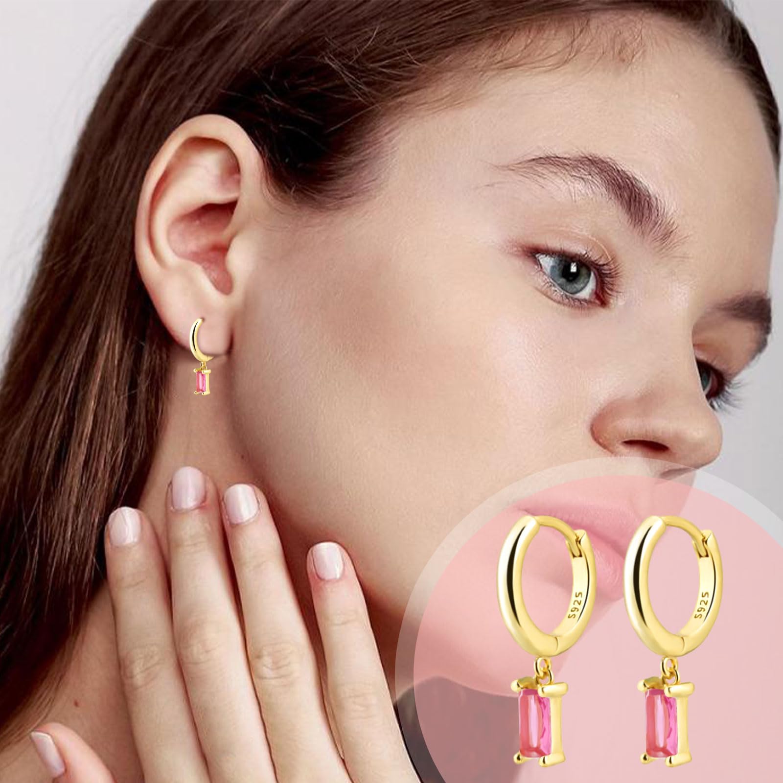 14K Gold Plated Huggie Hoop Earrings with Small Purple Drop - Hypoallergenic Dangle Earrings for Women & Girls - Elegant Jewelry Gift for Birthday, Anniversary & Special Occasions (Purple & Gold)