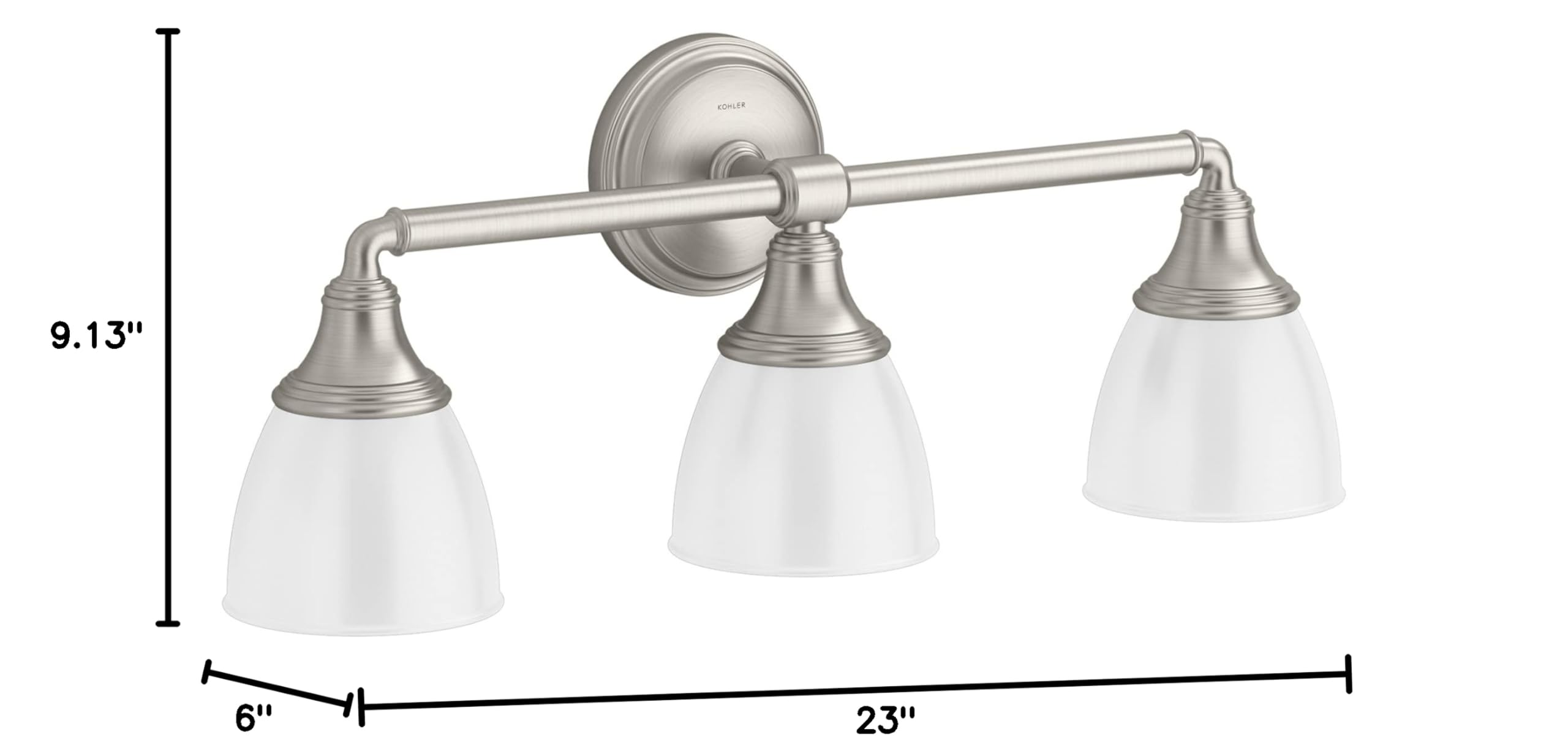 Kohler Devonshire 3-Light Bathroom Vanity Wall Sconce - Adjustable Up/Down Facing Brushed Nickel Fixture - UL Listed for Bathroom, Powder Room & Dressing Area Lighting