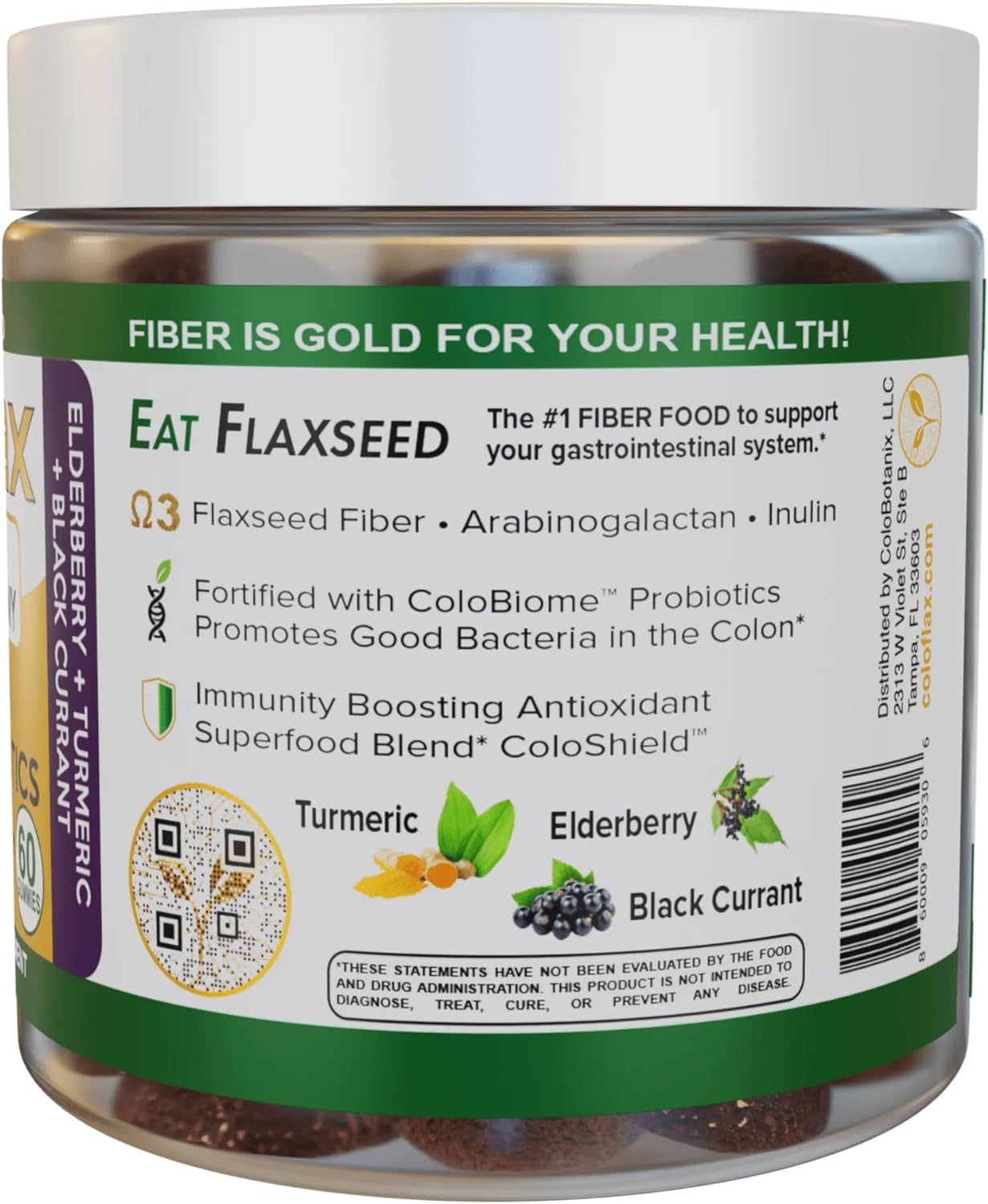 Organic Flaxseed Fiber Probiotic Gummies - Constipation Relief for Adults | Vegan Triple-Fiber Supplement for Digestive Health - 30 Servings
