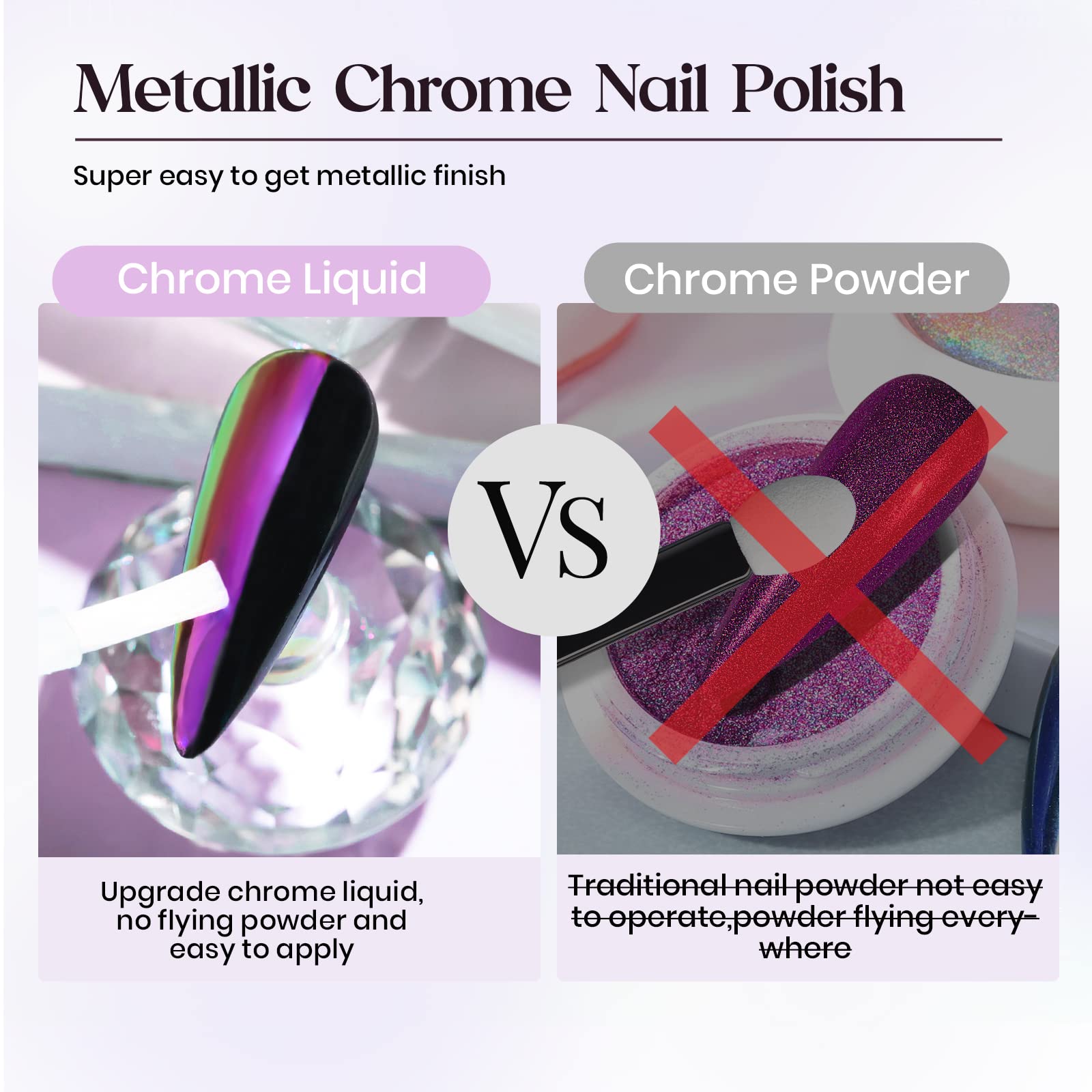 MIZHSE Chrome Nail Powder & Liquid Mermaid Nail Polish - Aurora Magic Metallic Mirror Nail Gel with Glitter Pearl Effect (10ml) for Professional Salon Manicure & DIY Nail Art at Home