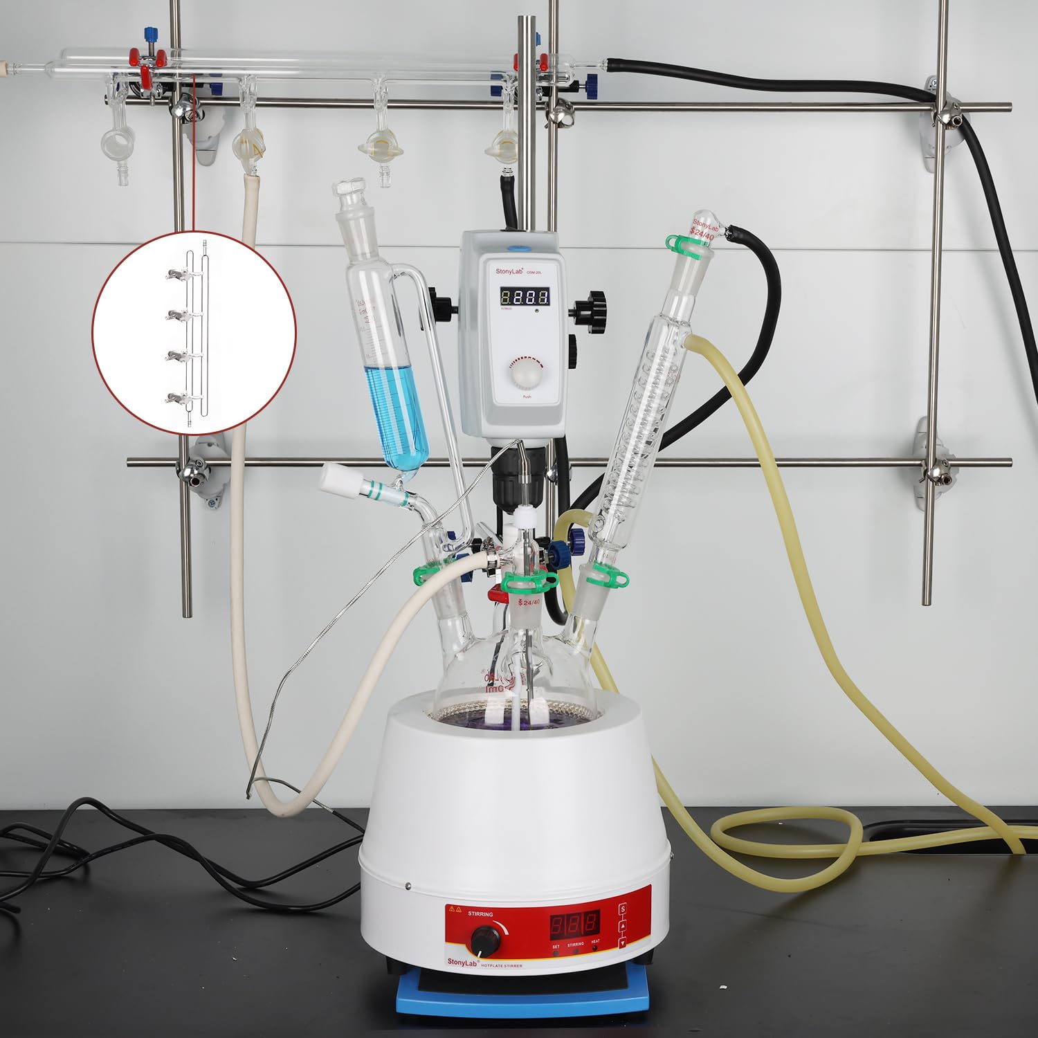 Stonylab 4-Port Borosilicate Glass Vacuum Manifold with Stopcocks - Dual Bank Schlenk Line for Chemistry Lab, Organic Synthesis & Air-Sensitive Experiments