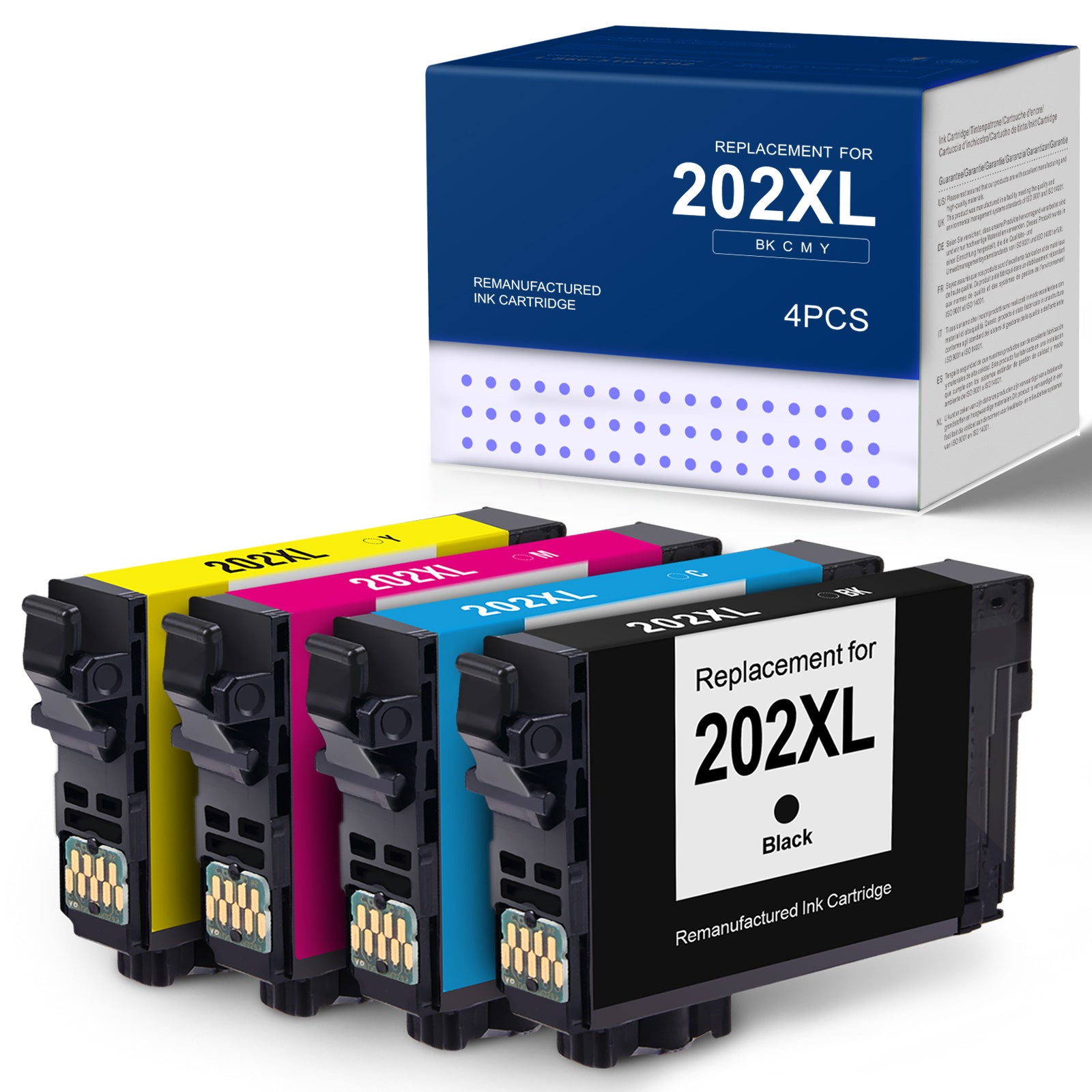 202XL Remanufactured Ink Cartridge 4-Pack (Black, Cyan, Magenta, Yellow) - Compatible with Epson Workforce Printers | High-Quality Printing for Home Office & Small Business Documents