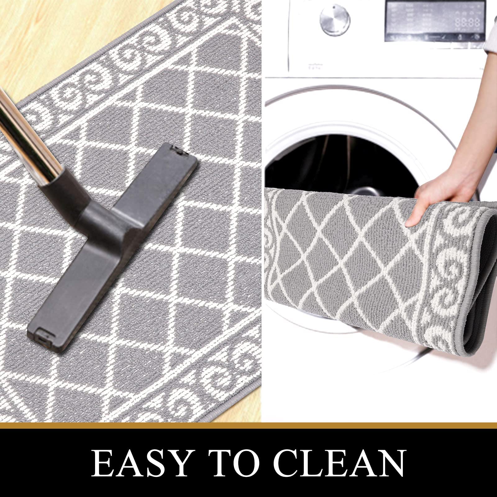 HEBE Non-Slip Washable 2-Piece Kitchen Rug Set with Runner - Anti-Skid Floor Mats for Kitchen, Hallway, Entryway & Laundry Room - Perfect for High-Traffic Areas and Spill-Prone Spaces