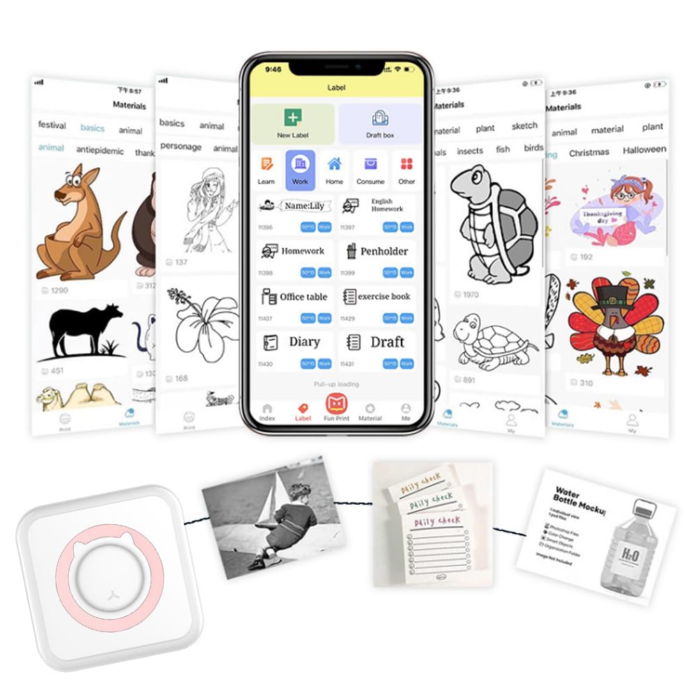 Mini Bluetooth Thermal Sticker Printer - Portable Smart Photo Printer for iPhone, Compatible with Android, Includes 10 Rolls Thermal Paper - Perfect for Journaling, Memos, DIY Crafts & Instant Photo Printing