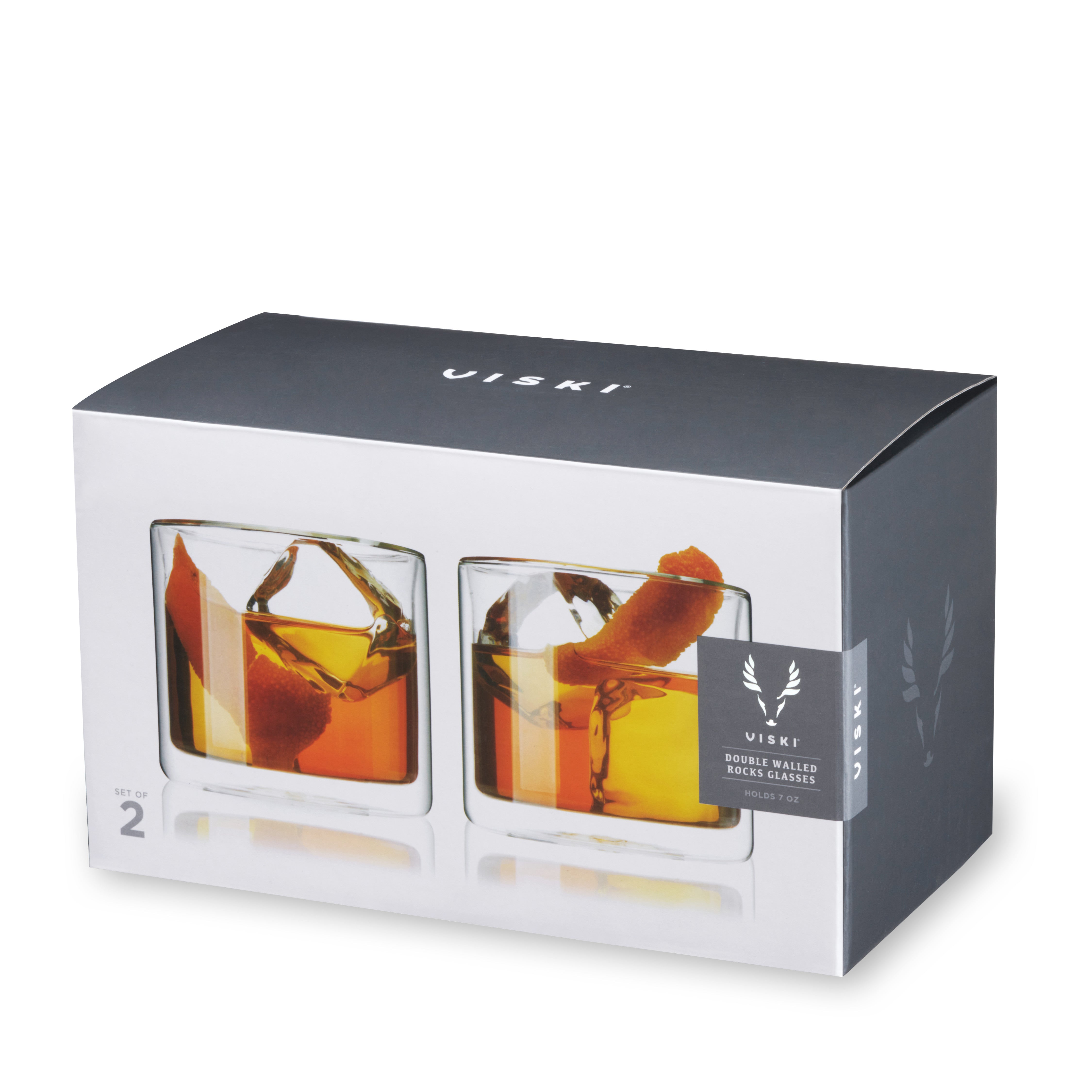 Premium Double Walled Old Fashioned Whiskey Glasses Set of 2 - Heavy Base Cocktail Glasses for Bourbon, Scotch & Whiskey - Perfect for Home Bar, Gifts & Entertaining