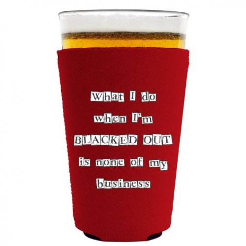 Blacked Out Pint Glass with Red Coolie Sleeve - Perfect for Beer, Cocktails, and Outdoor Parties