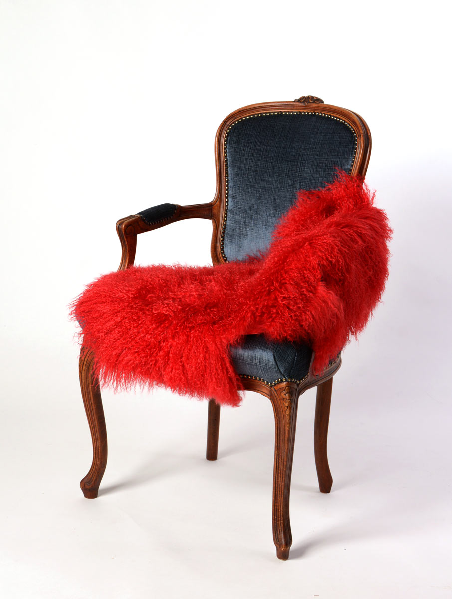 Luxury Bright Red Tibetan Lamb Skin Rug - Soft & Warm Home Decor for Living Room, Bedroom, or Office