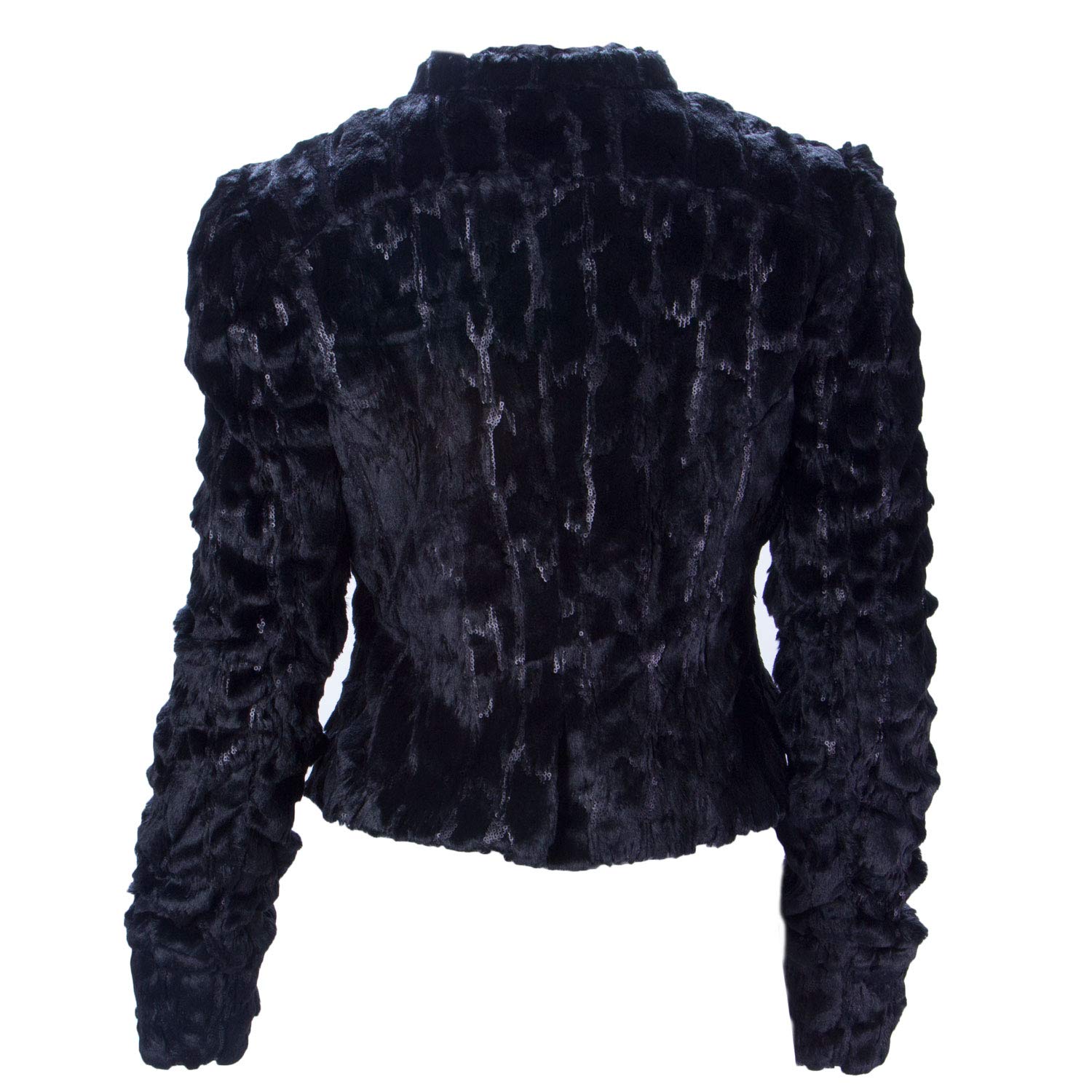 Women's Black Faux Fur & Sequin Cropped Jacket - Stylish Winter Coat for Parties, Date Nights & Holiday Events