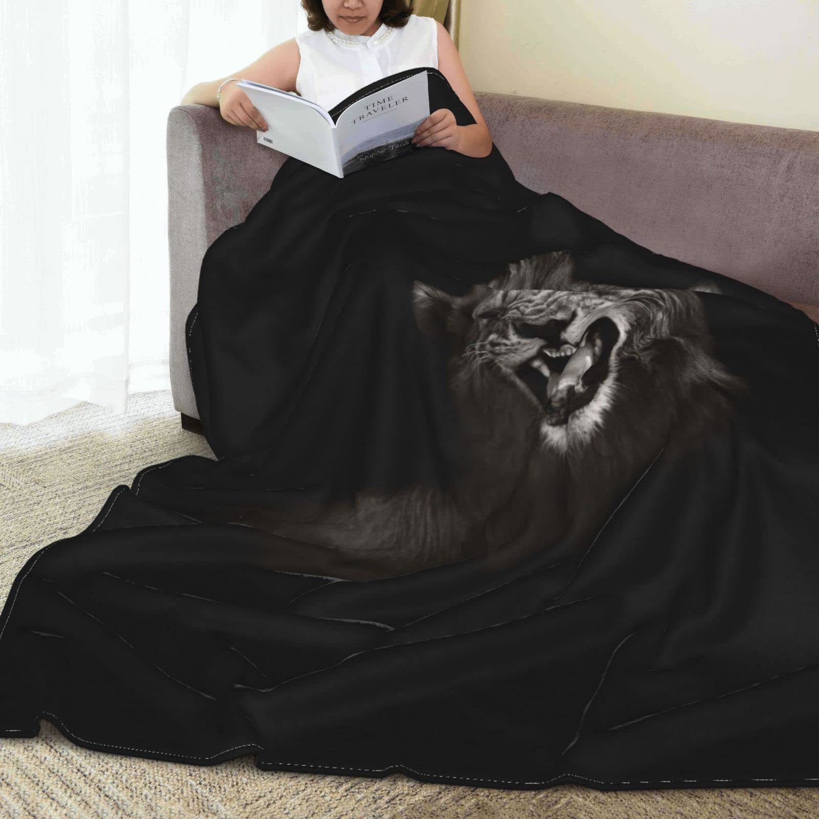 Soft & Cool Lion Print Air Conditioning Blanket - 50x40 Inch Flannel Animal Throw Blanket for Bed, Sofa & Outdoor Use - Perfect for Summer, AC Rooms & Cozy Nights