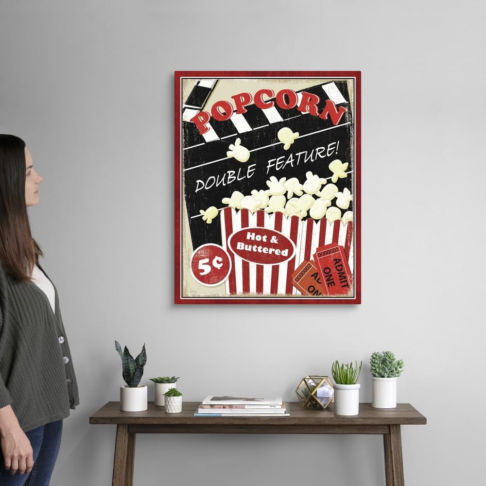 CANVAS ON DEMAND At the Movies Canvas Wall Art Print by Veronique Charron - Retro Movie Theater Decor 24x30 Inch - Perfect for Living Room, Bedroom & Home Theater Decor